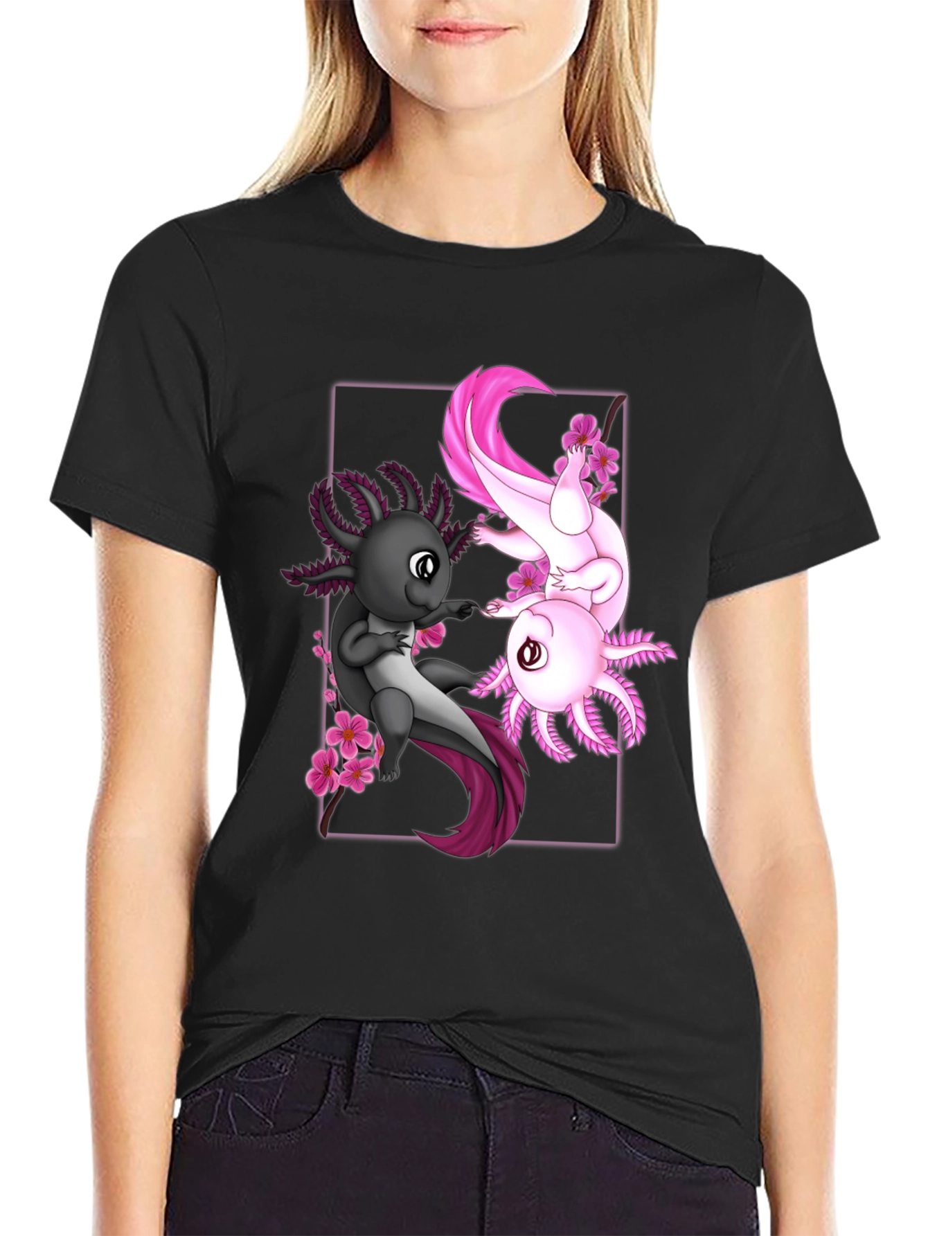 Black Axolotl Graphic Tee - Unique Anime Style Shirt view 2
