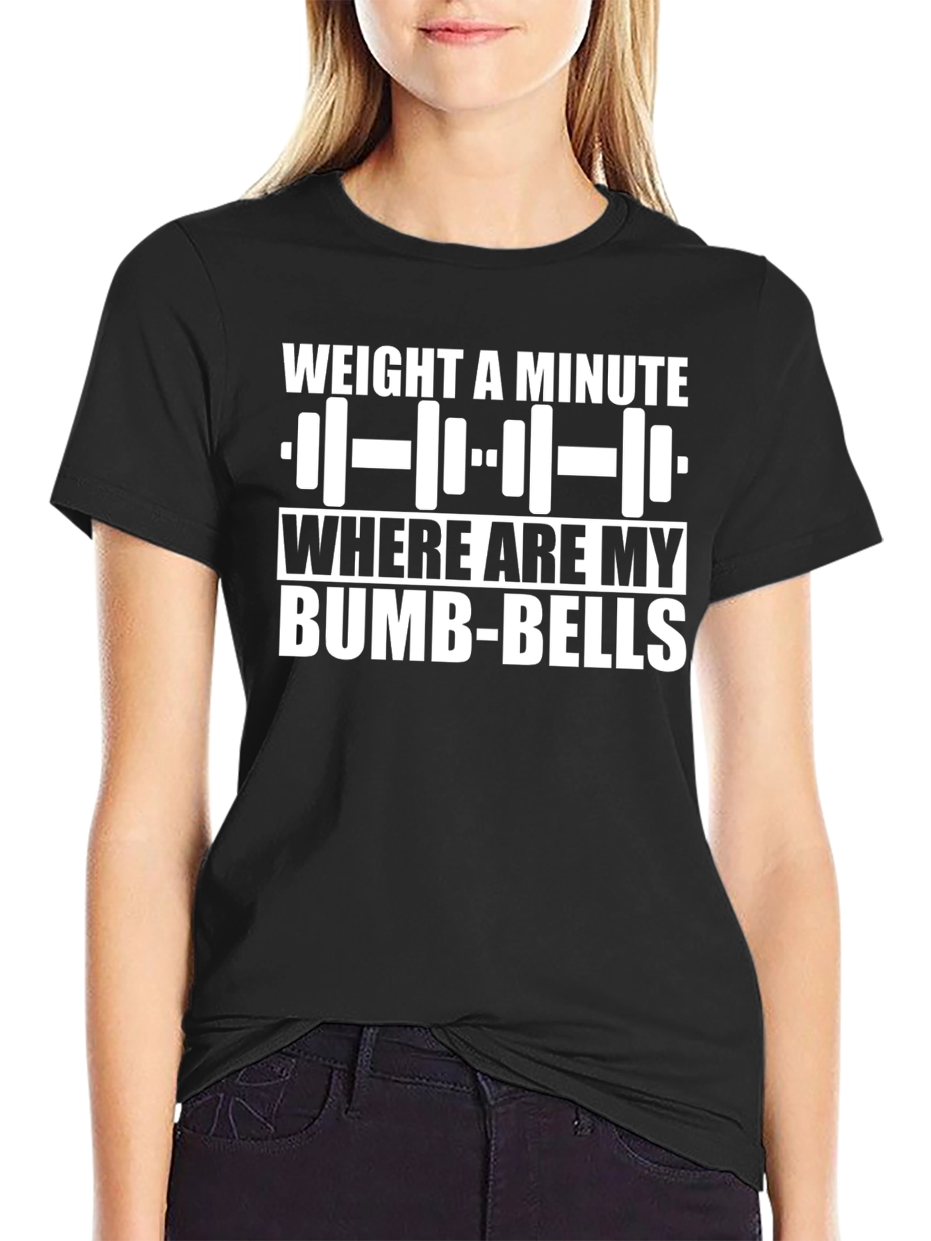 Black Weight a Minute Bumb-Bells Graphic T-Shirt view 2