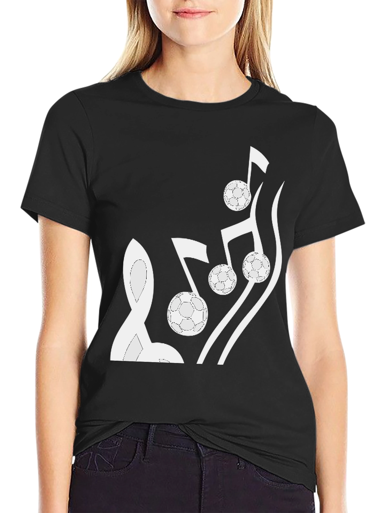 Black Musical Soccer Tee - Black Cotton Graphic T-Shirt view 2