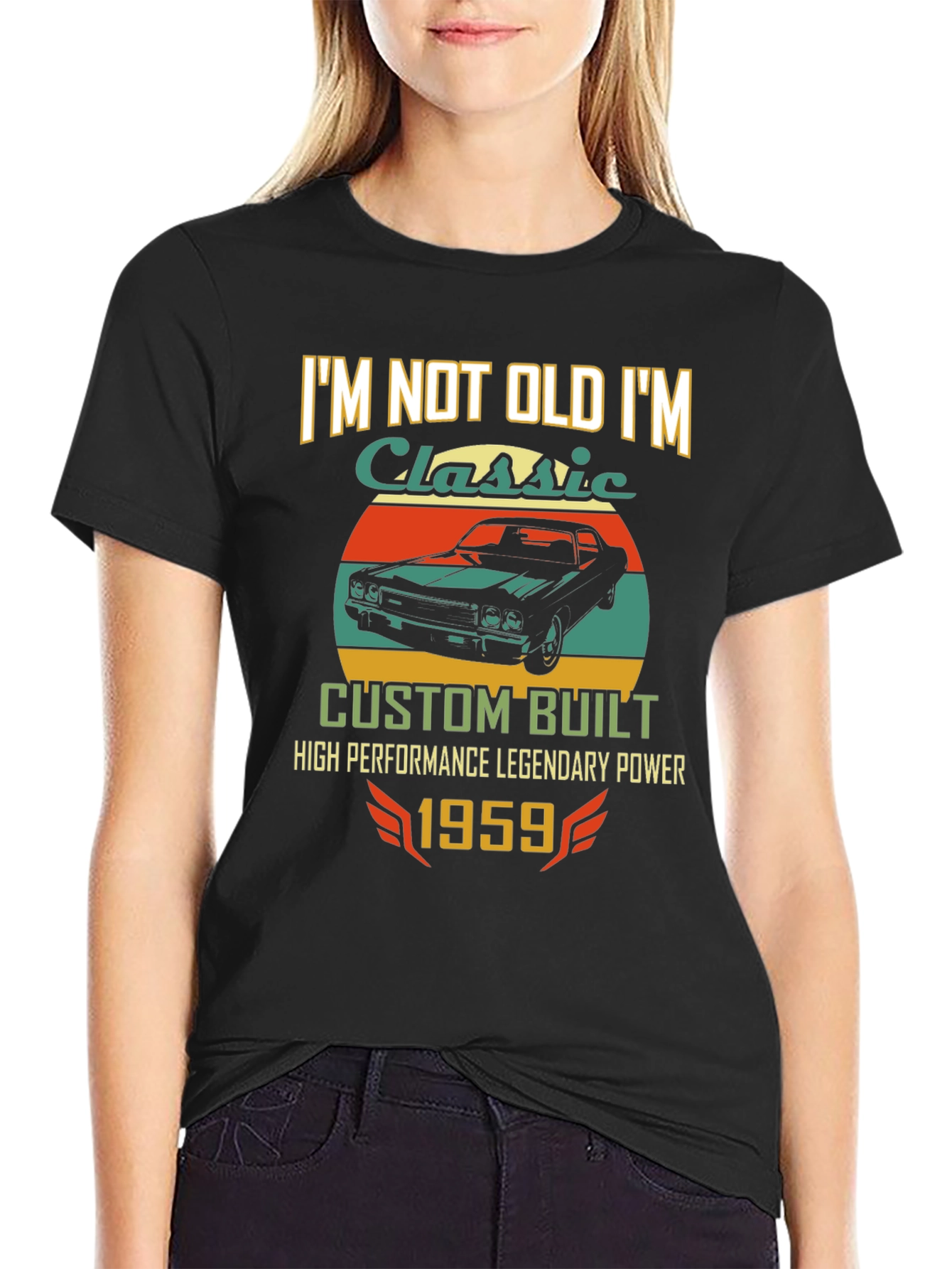 Black Classic Car 1959 T-Shirt - Custom Built view 2