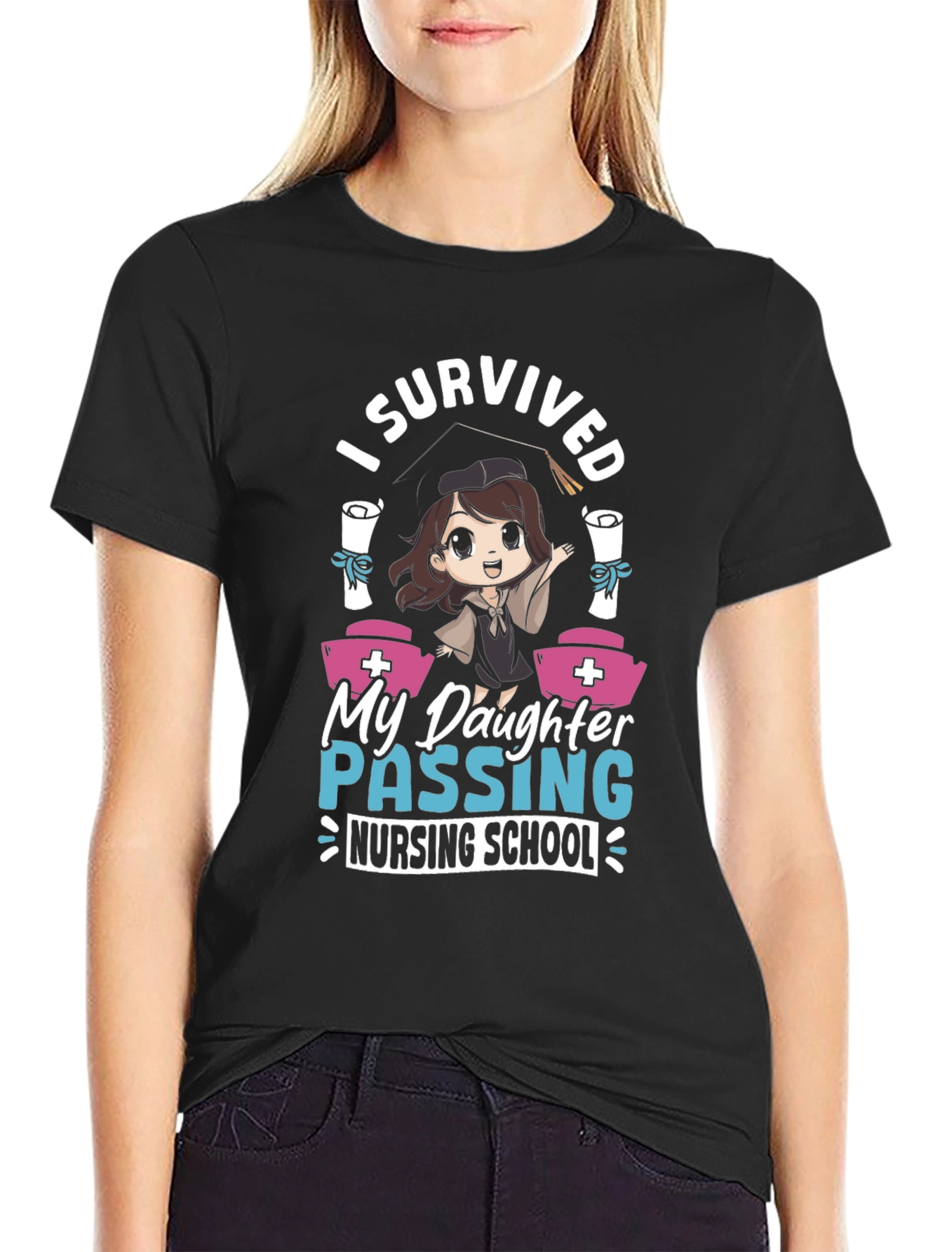 Black I Survived Daughter Nursing School Graduation T-Shirt view 2