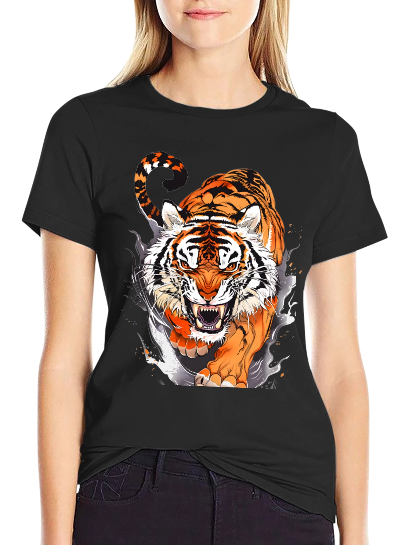 Black Roaring Tiger Graphic Tee - Black T-Shirt view 2
