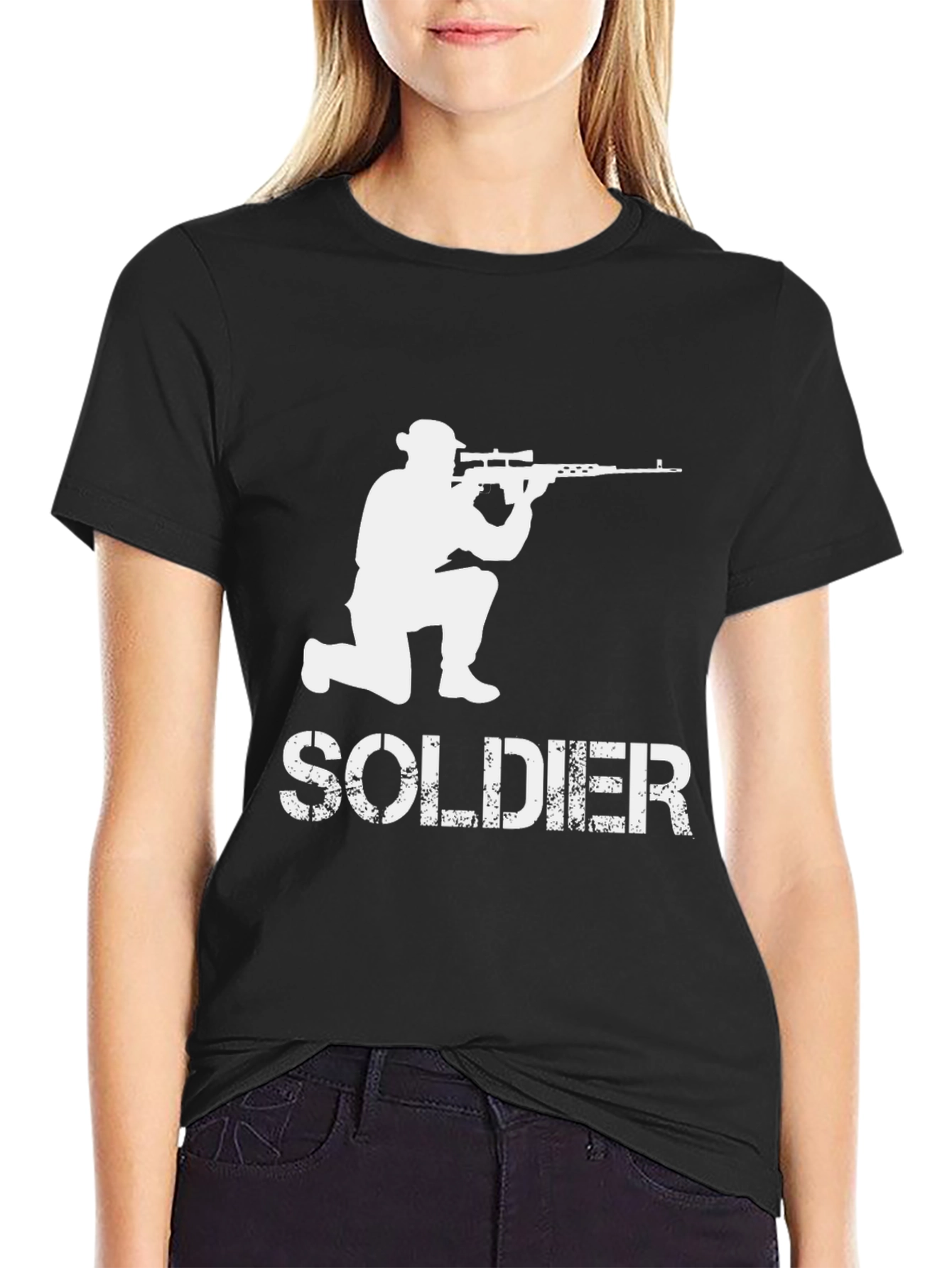 Black Soldier Sniper Graphic Tee - Black Cotton T-Shirt view 2