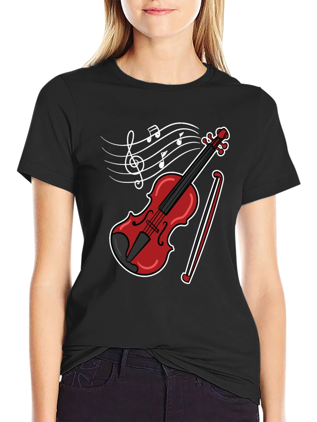 Black Musical Violin Graphic T-Shirt view 2