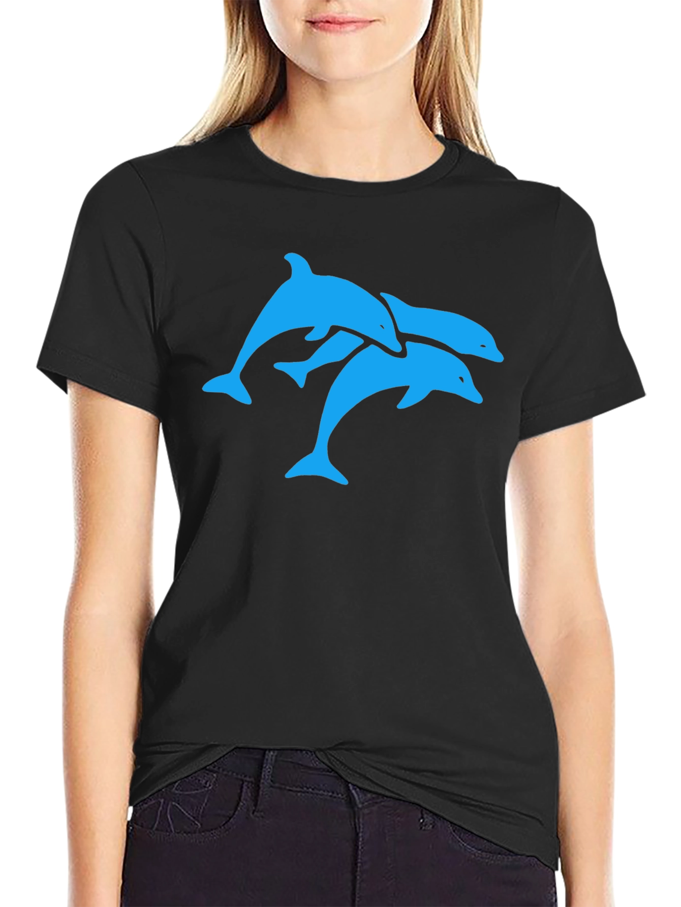 Black Dolphin Trio Graphic Tee - Black Cotton T-Shirt view 2