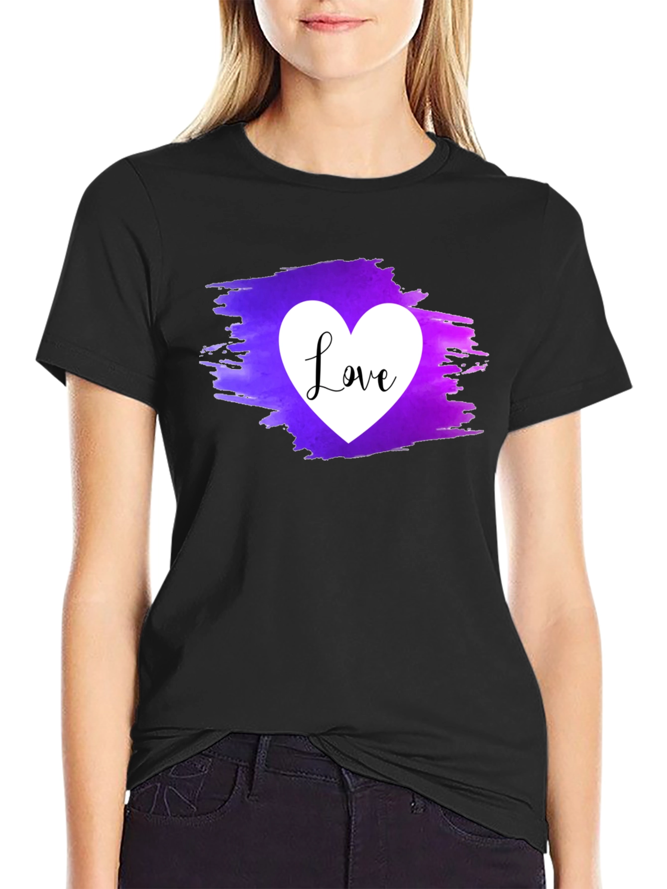 Black Love Heart Graphic Tee - Purple & White Print view 2