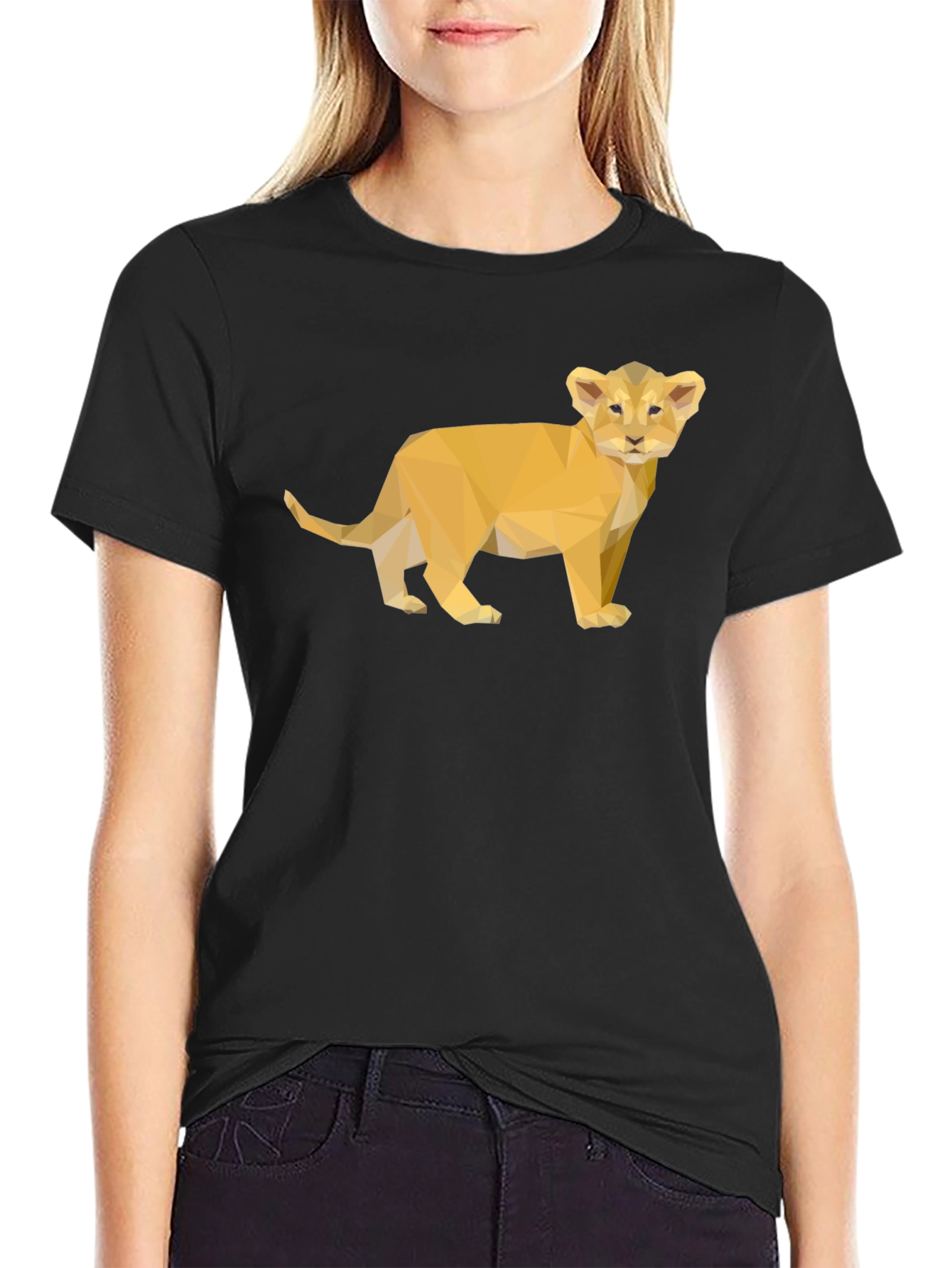 Black Geometric Lion Cub Tee - Stylish Black T-Shirt view 2