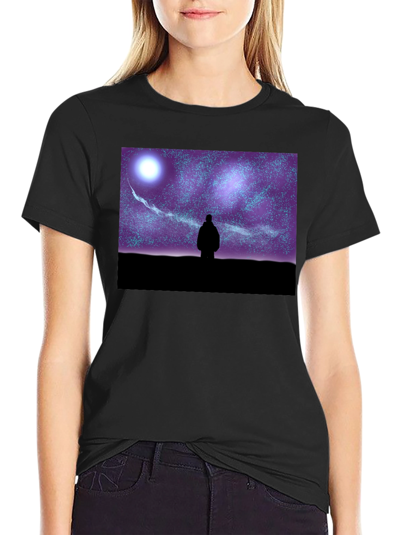 Black Starry Night Graphic Tee - Unisex Black T-Shirt view 2