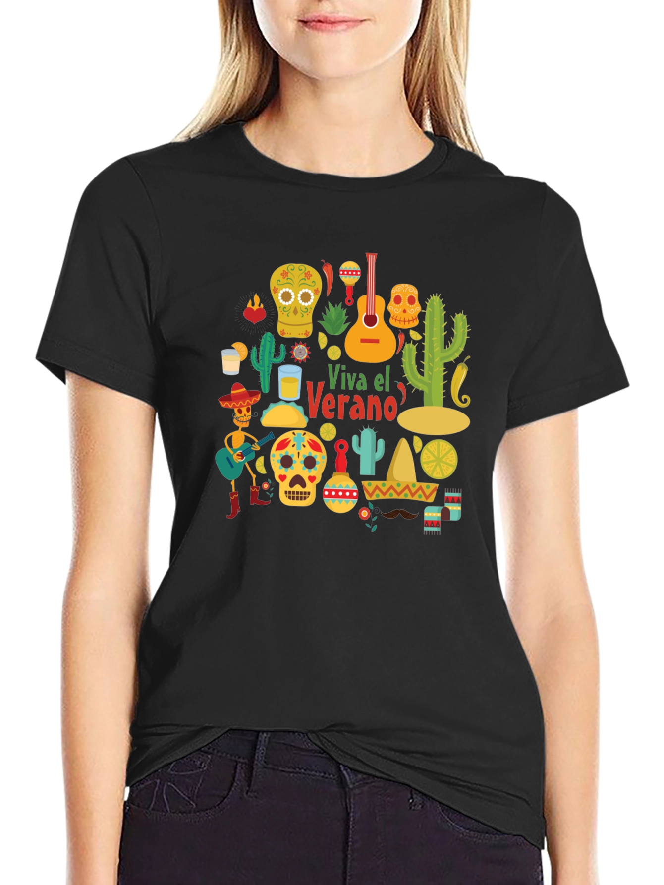 Black Viva El Verano T-Shirt, Summer Fiesta Tee view 2