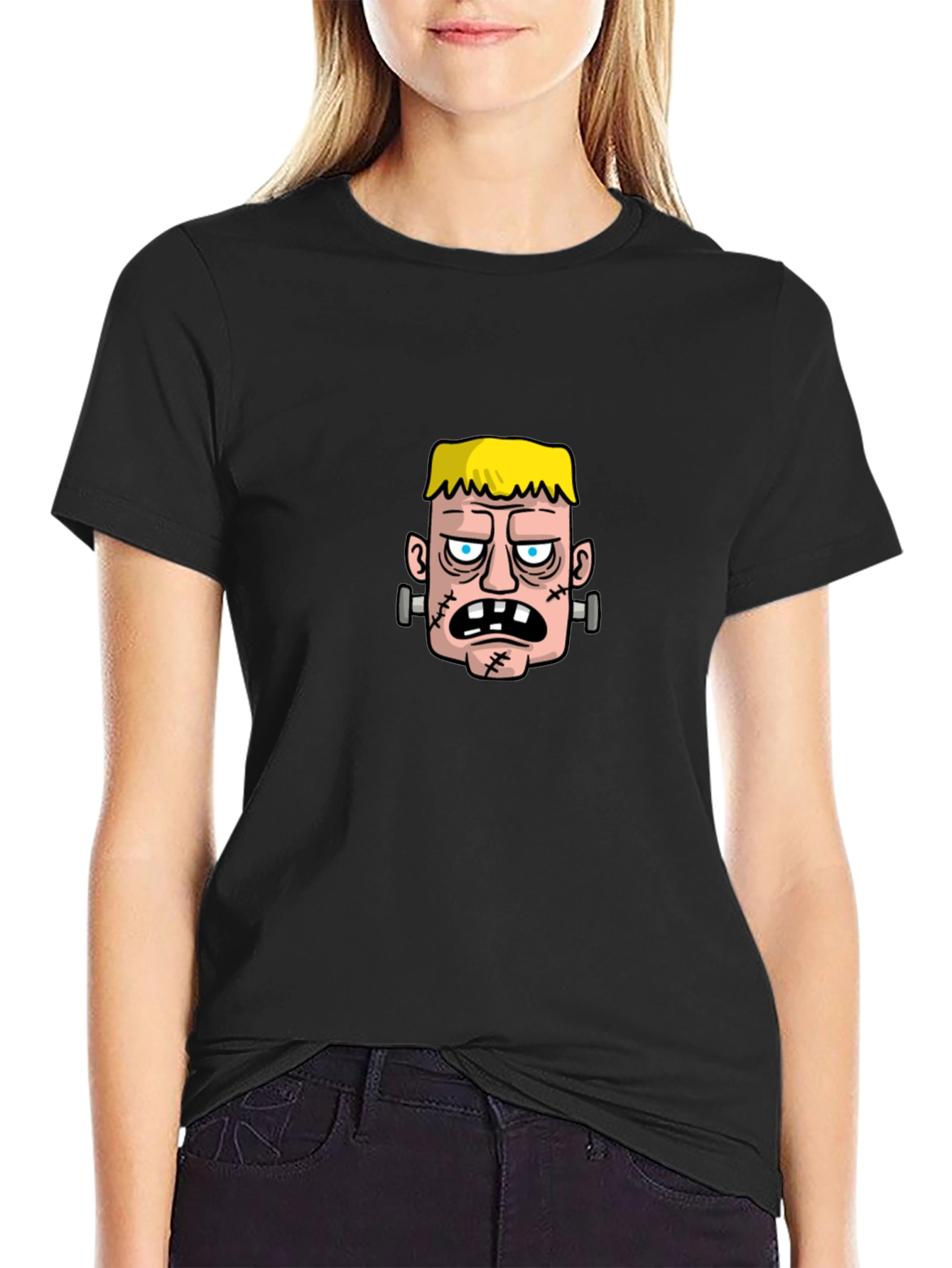Black Frankenstein Graphic Tee - Black Cotton T-Shirt view 2