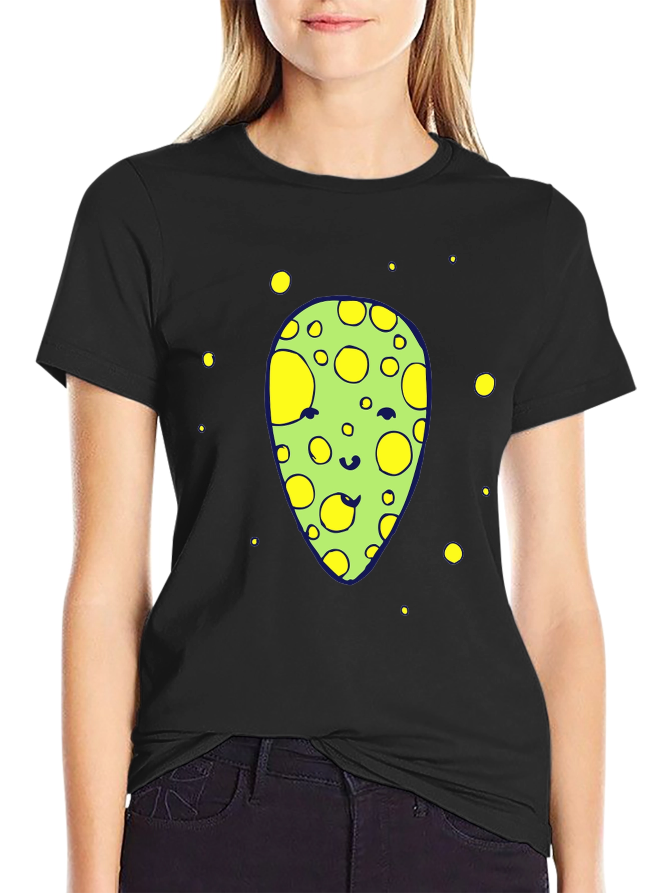 Black Funny Alien Graphic Tee - Black Crew Neck T-Shirt view 2