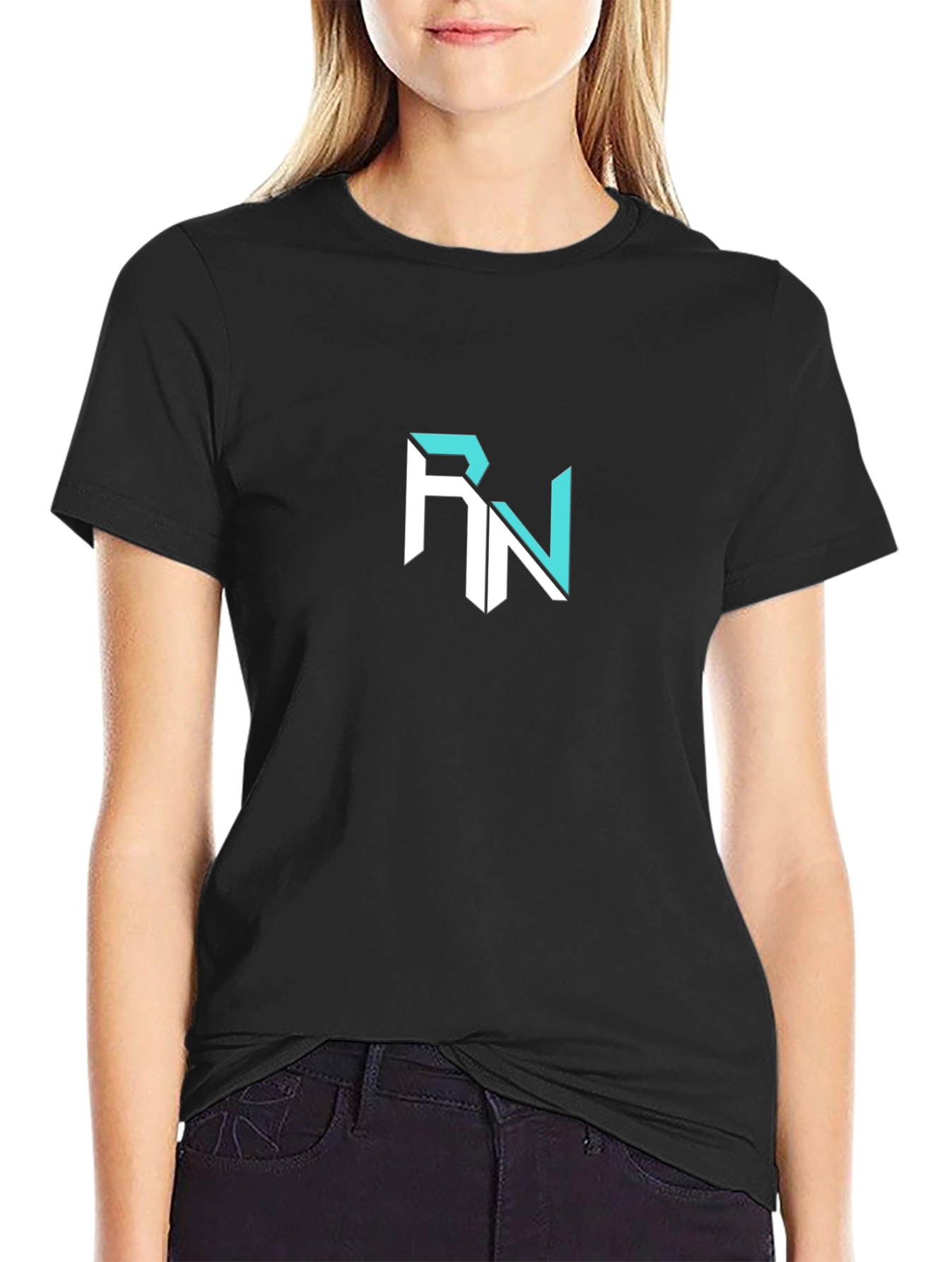 Black RN Logo Black T-Shirt Casual Wear view 2