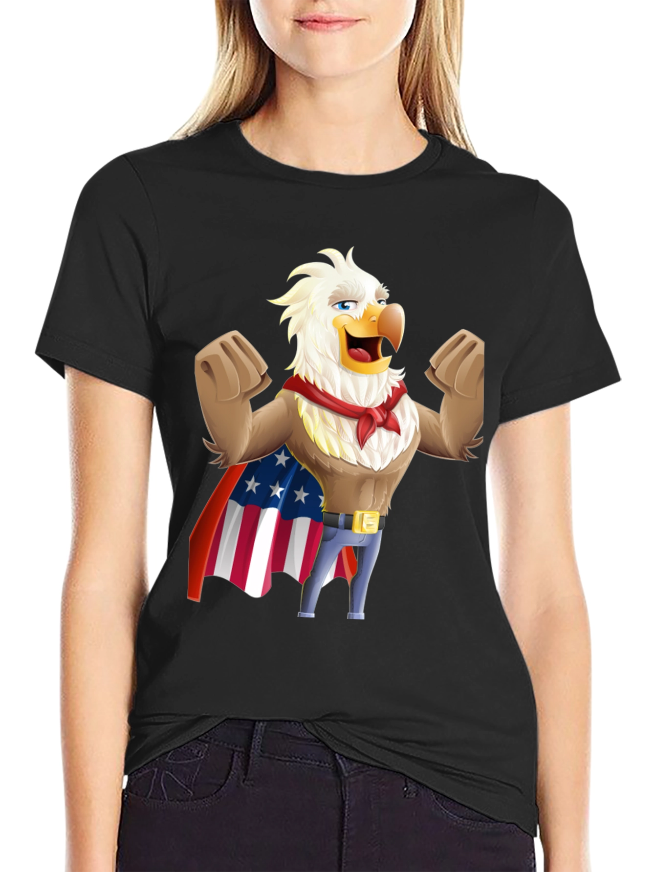 Black Patriotic Eagle Cartoon T-Shirt - USA Pride! view 2