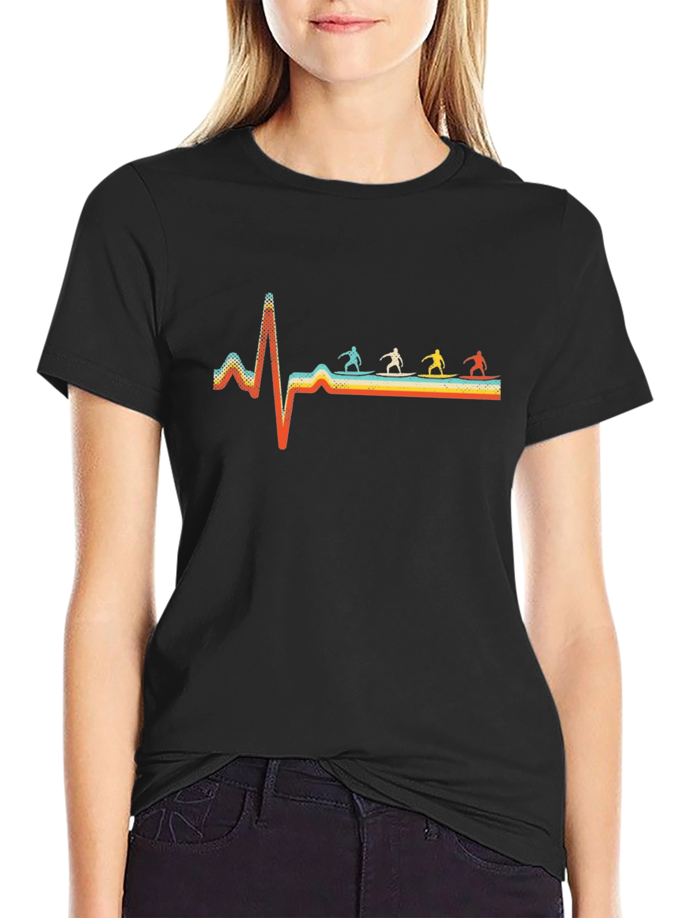 Black Surfing Heartbeat Graphic Tee view 2