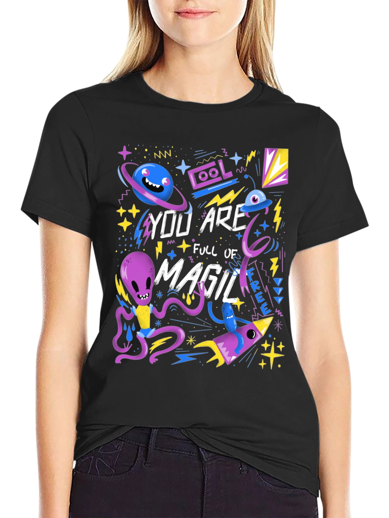 Black Space Magic Graphic T-Shirt - Cool Alien Design view 2