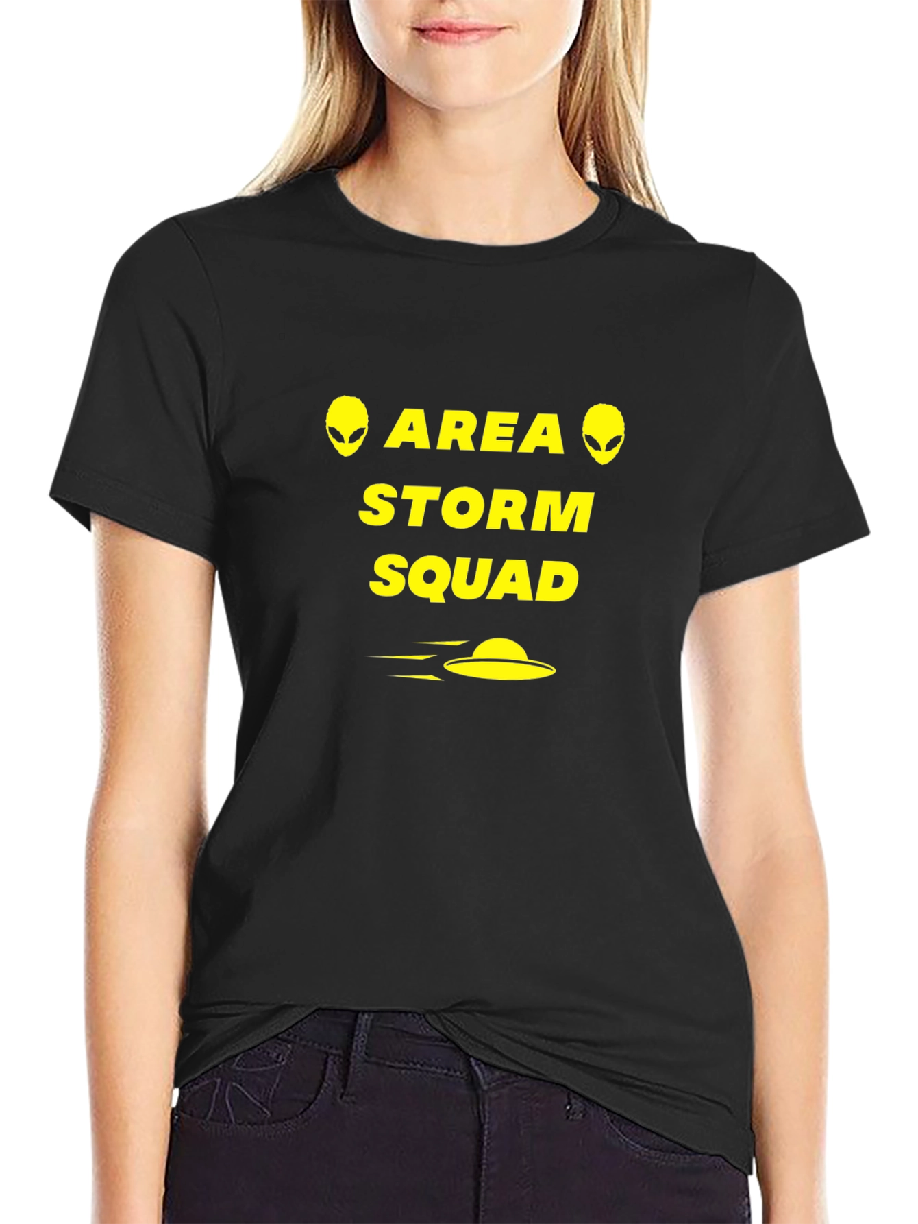 Black Area Storm Squad Alien UFO Graphic T-Shirt view 2