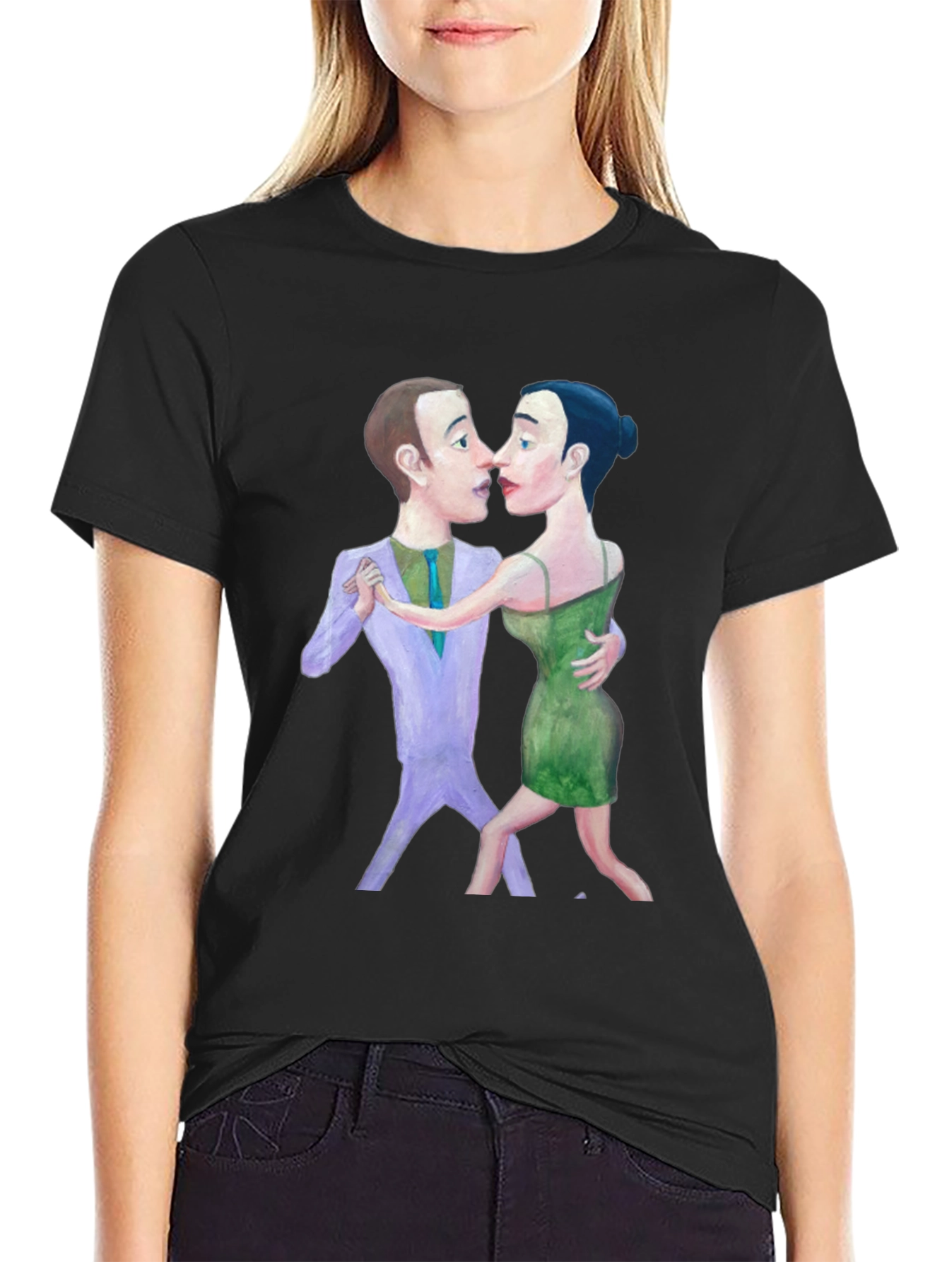 Black Tango Couple Graphic Print Black T-Shirt view 2