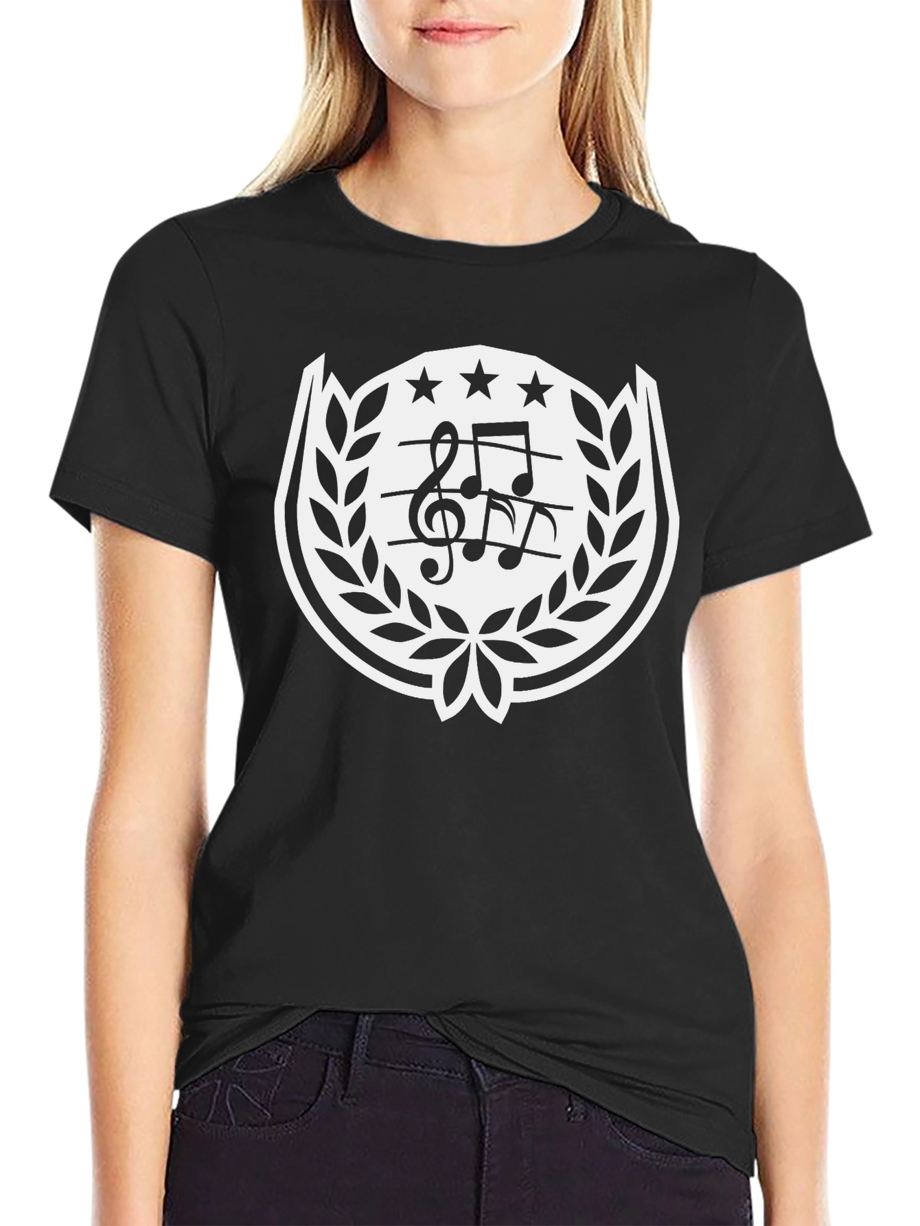 Black Music Notes Crest Black T-Shirt view 2