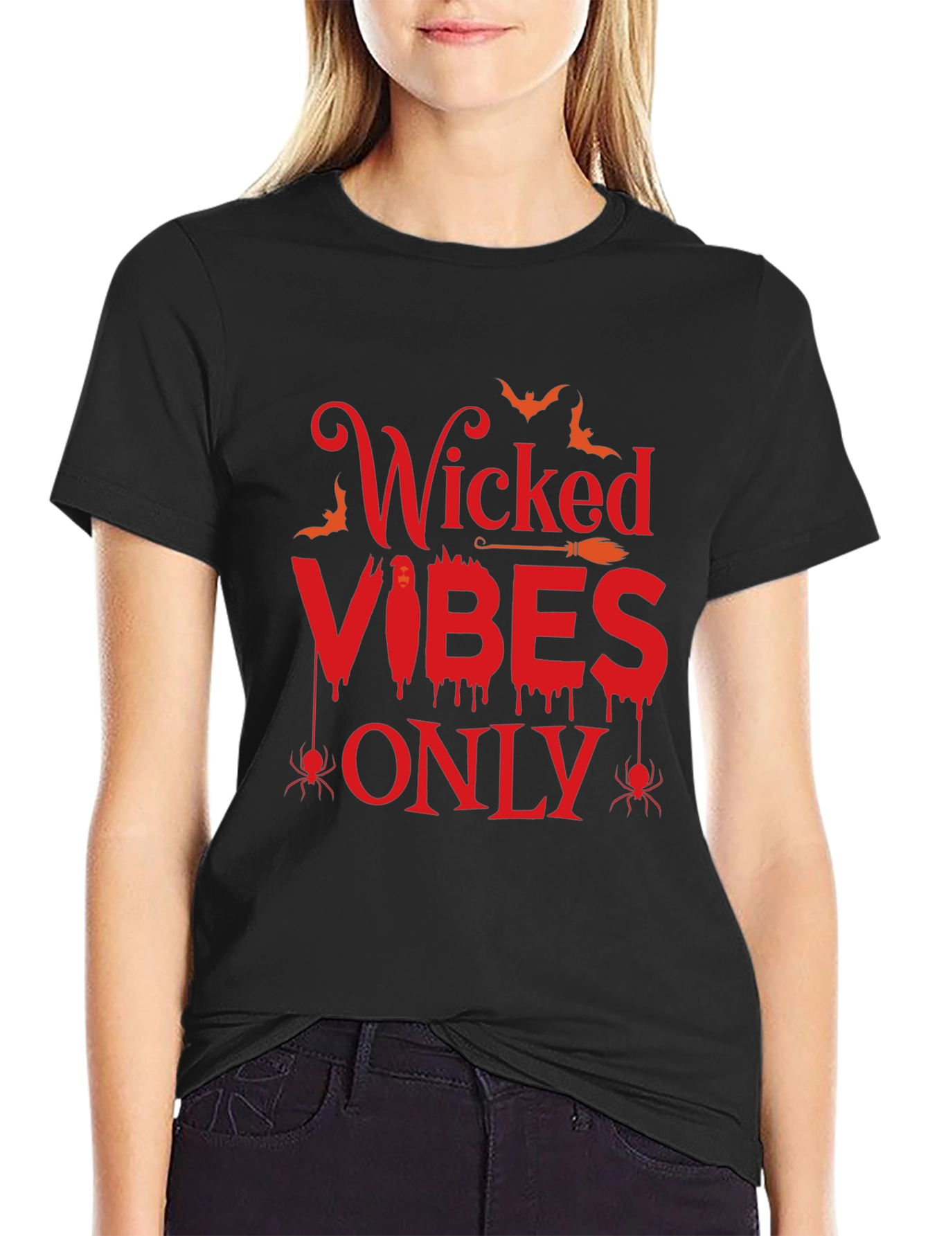 Black Wicked Vibes Only Halloween T-Shirt view 2