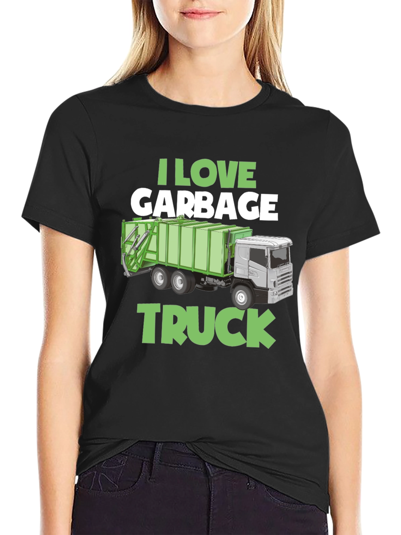 Black I Love Garbage Truck Graphic T-Shirt view 2