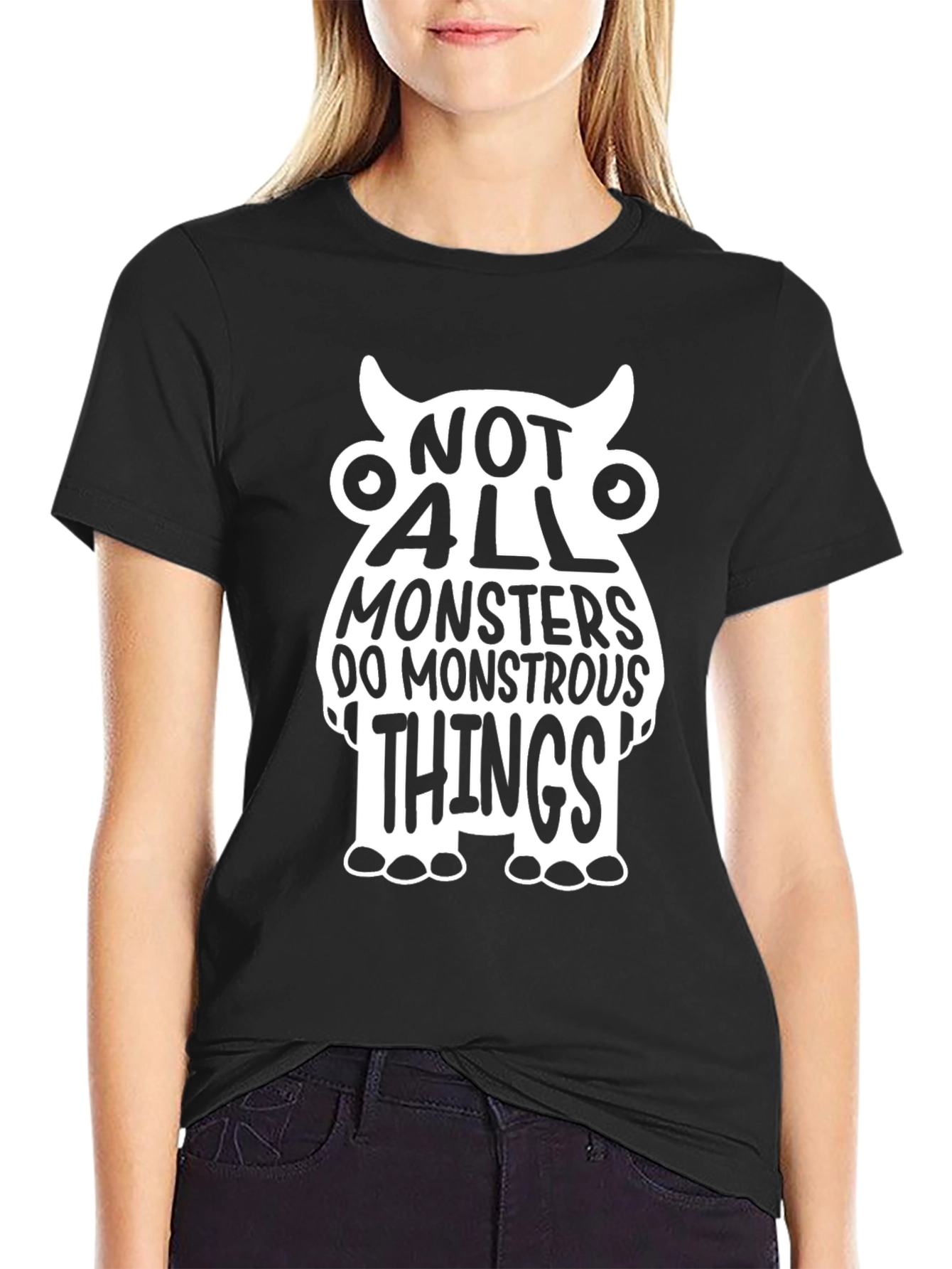 Black Not All Monsters T-Shirt - Unique Graphic Tee view 2