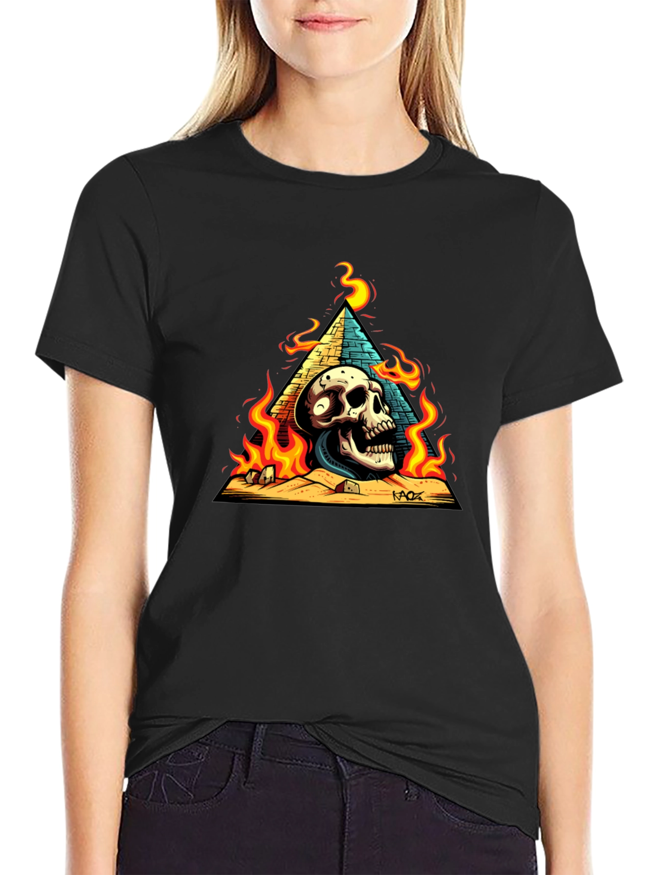 Black Skull Pyramid Graphic Tee - Men's Black T-Shirt view 2