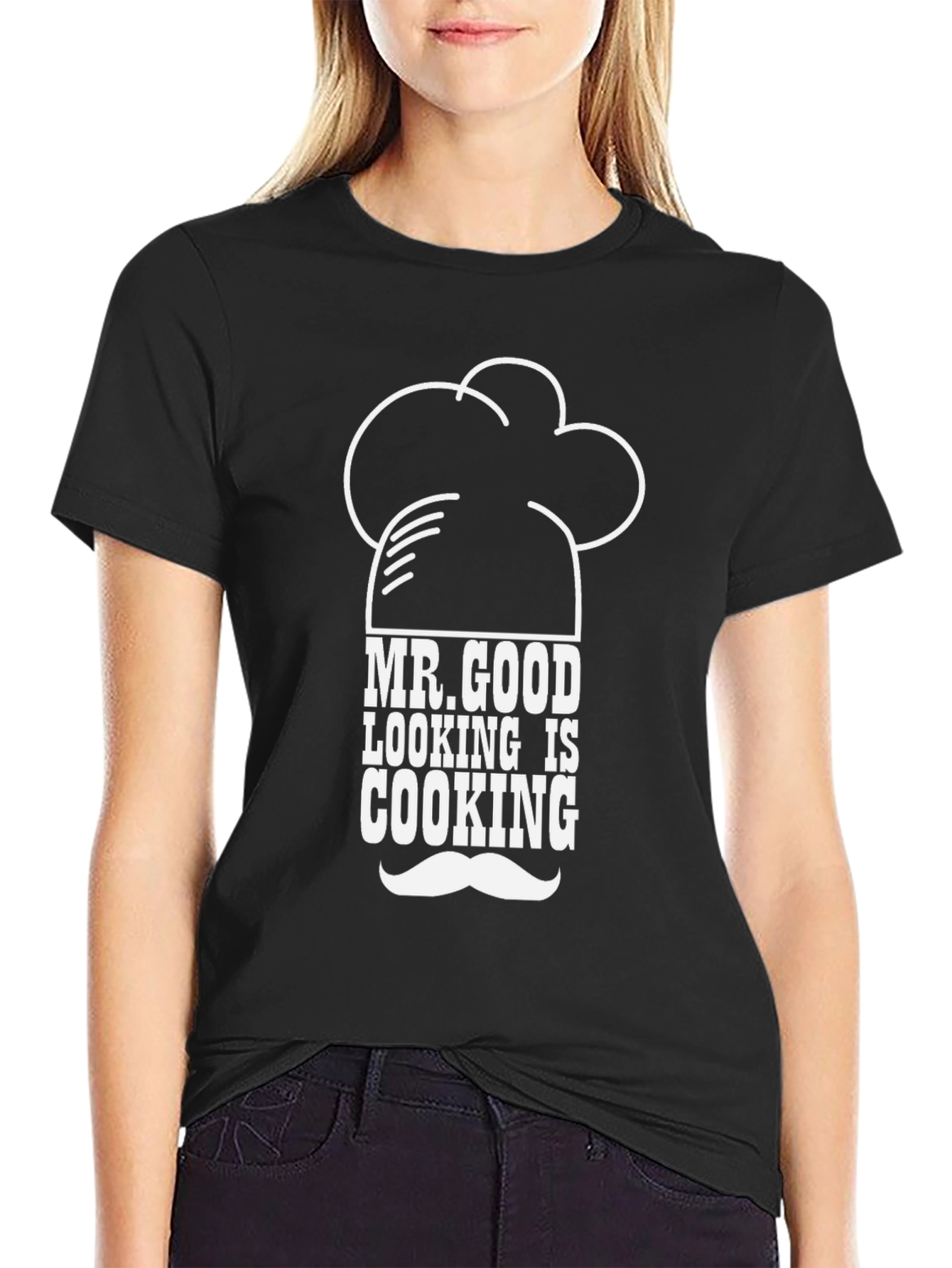 Black Mr. Good Looking is Cooking T-Shirt - Chef Hat Design view 2