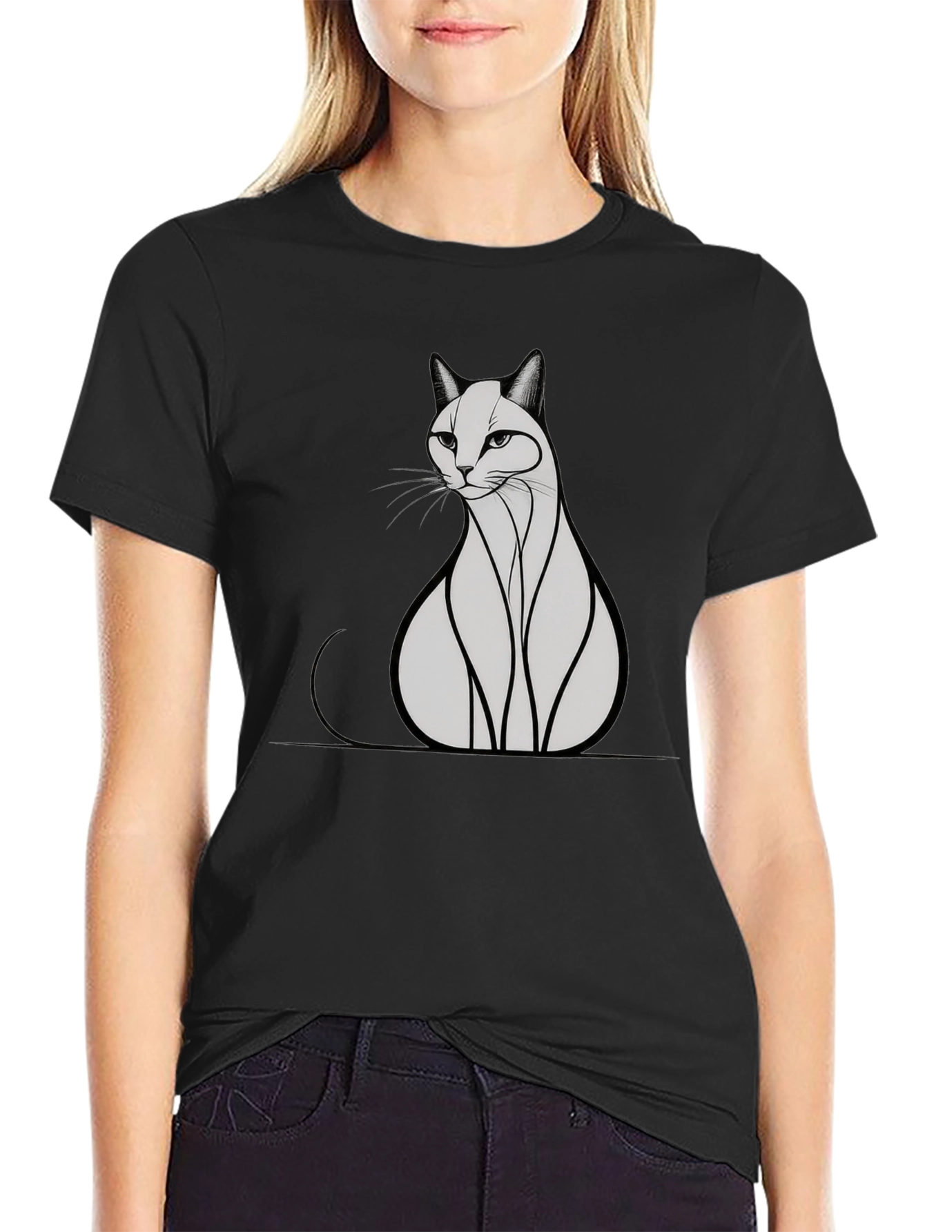 Black Cat Graphic Print Men's Black T-Shirt view 2