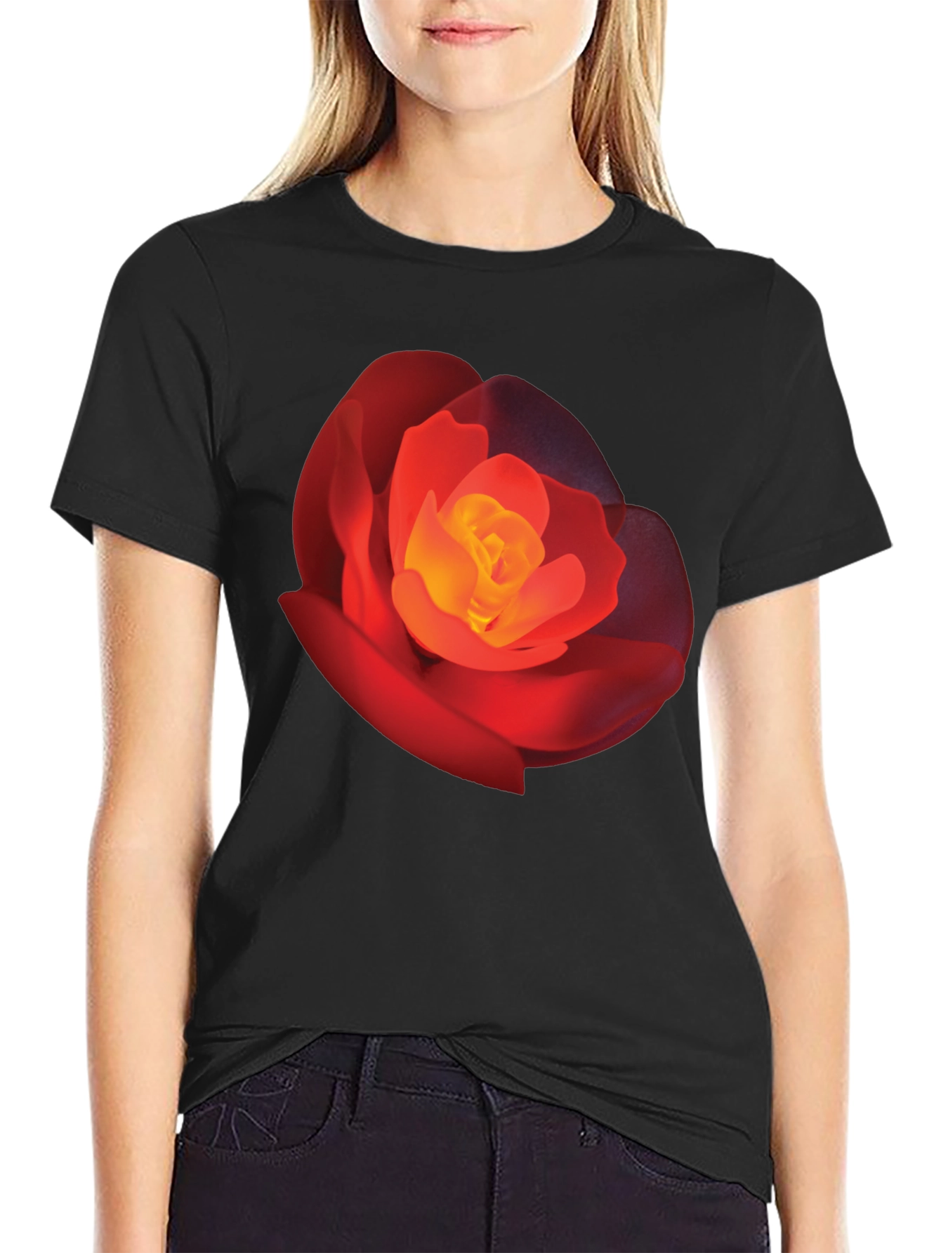 Black Bold Rose Graphic Tee - Stylish Floral T-Shirt view 2