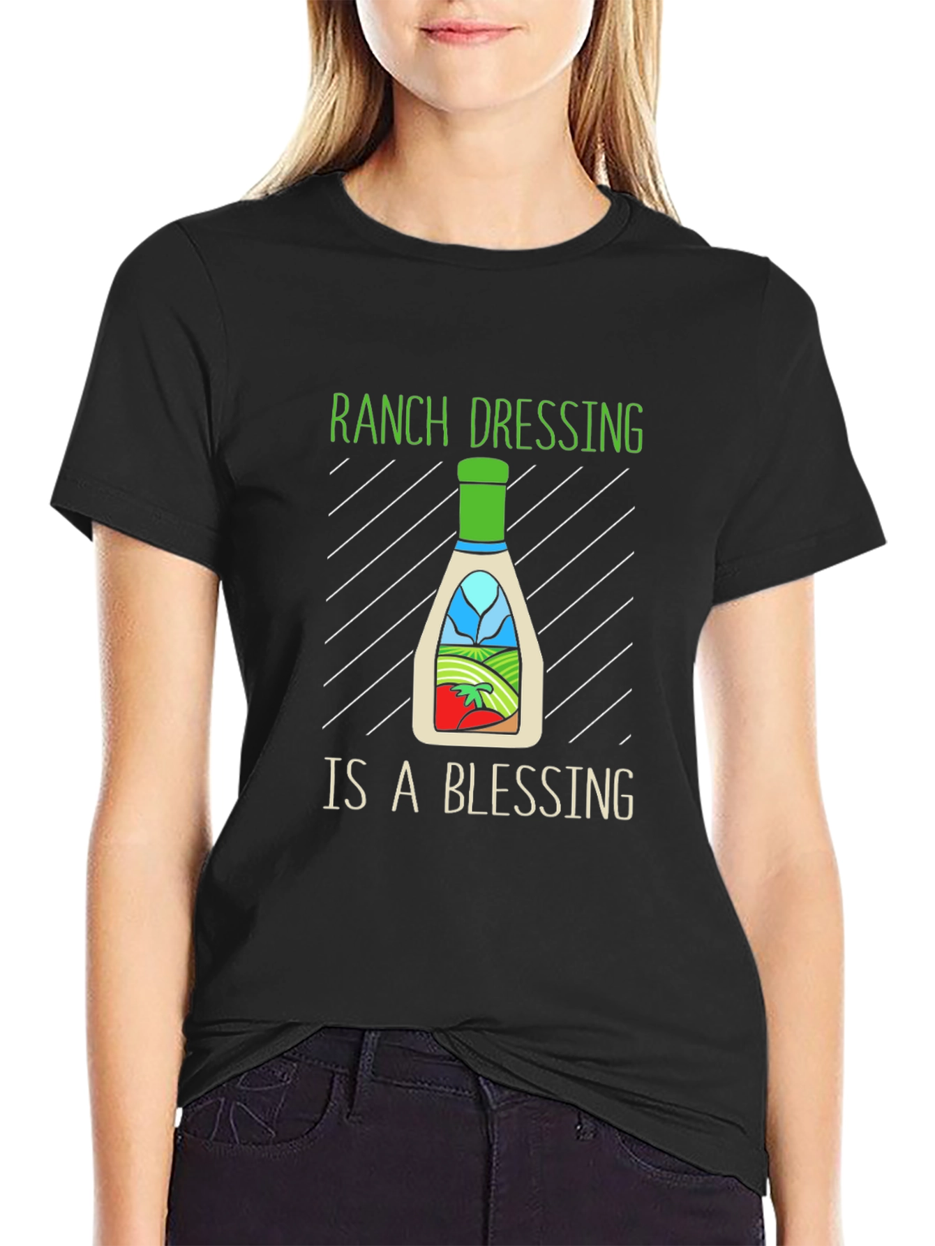 Black Ranch Dressing is a Blessing Graphic Tee - Black Cotton T-Shirt view 2