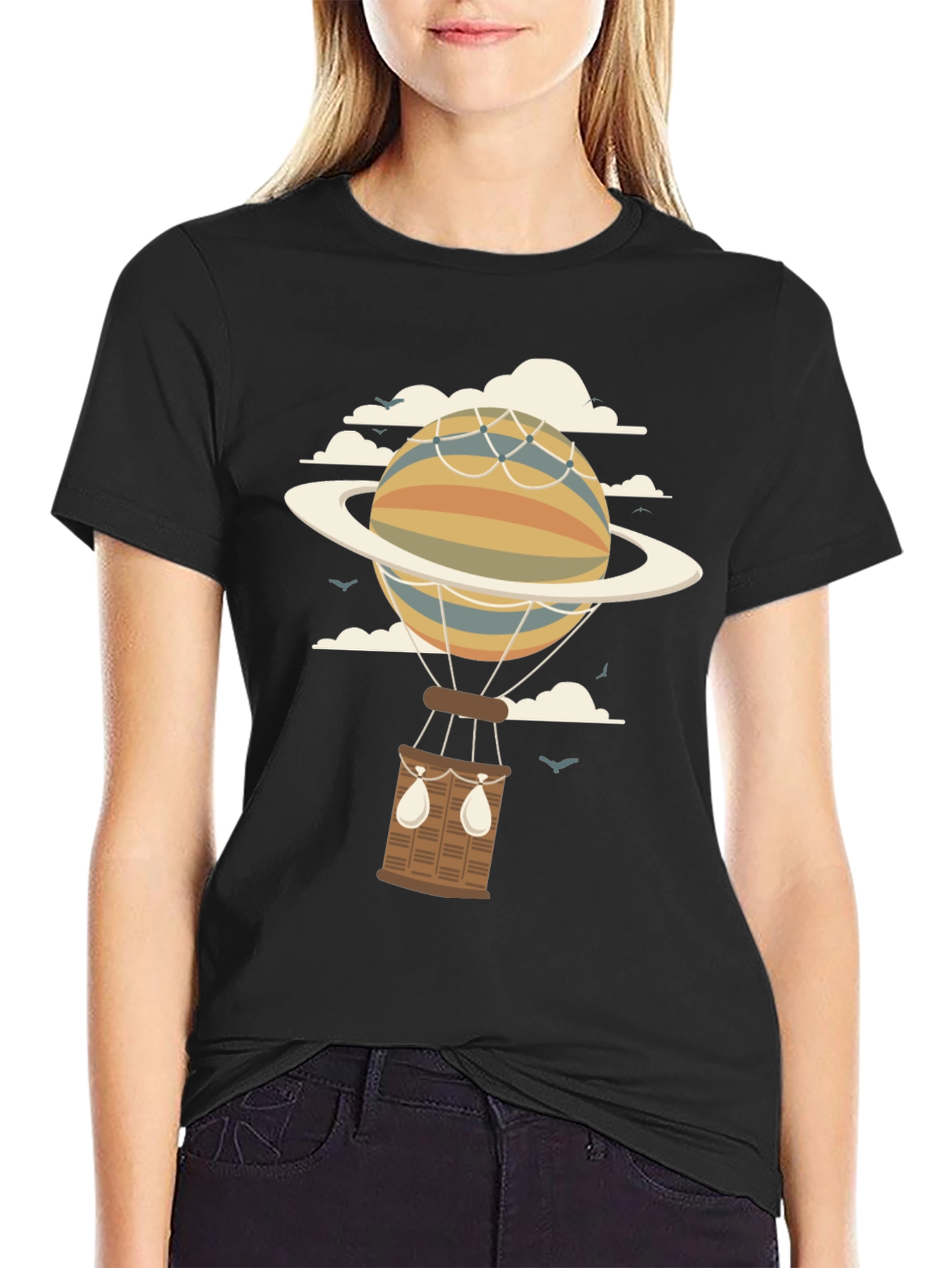 Black Saturn Air Balloon Graphic Tee view 2