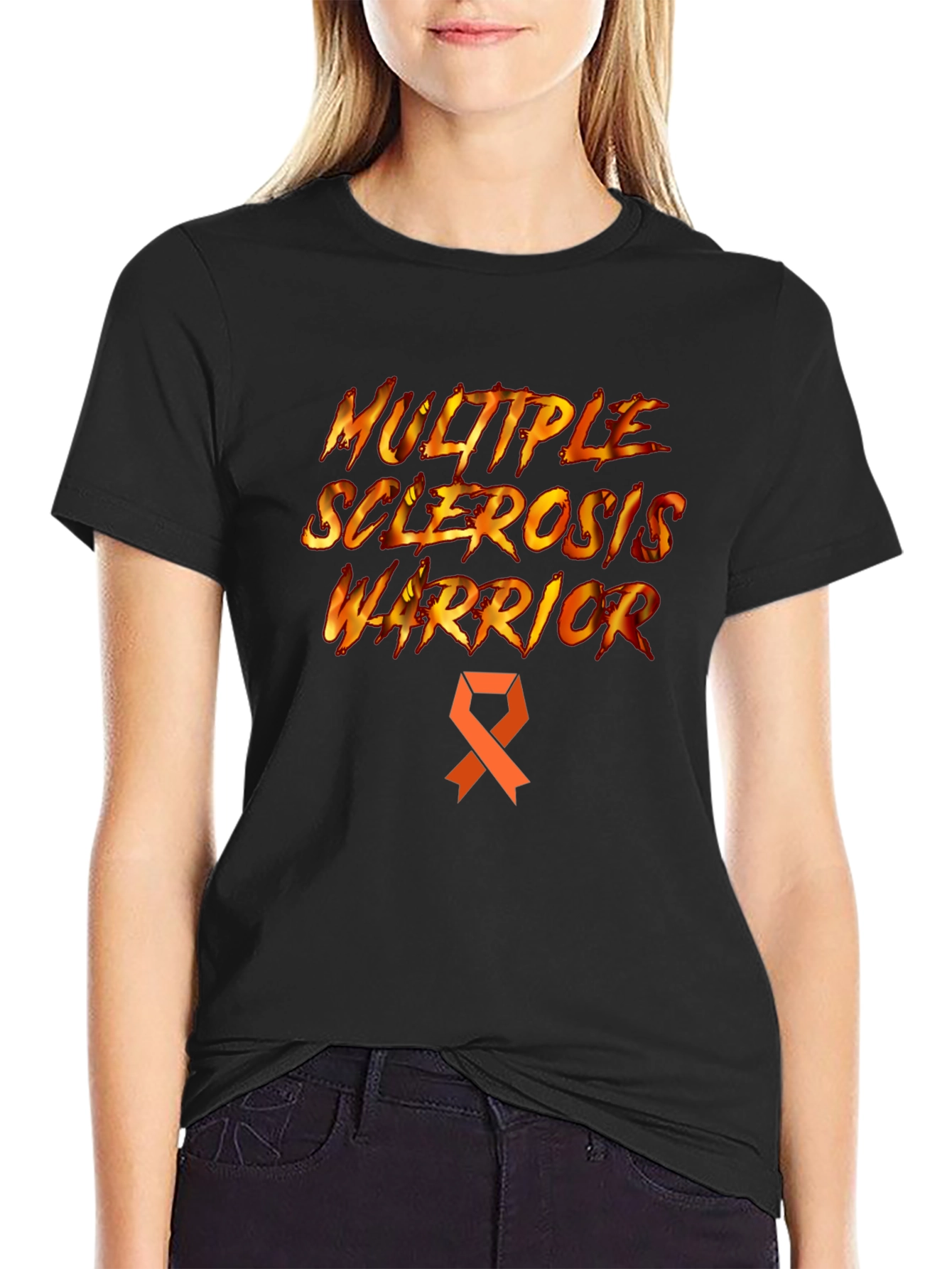 Black Multiple Sclerosis Warrior T-Shirt - Awareness Ribbon view 2