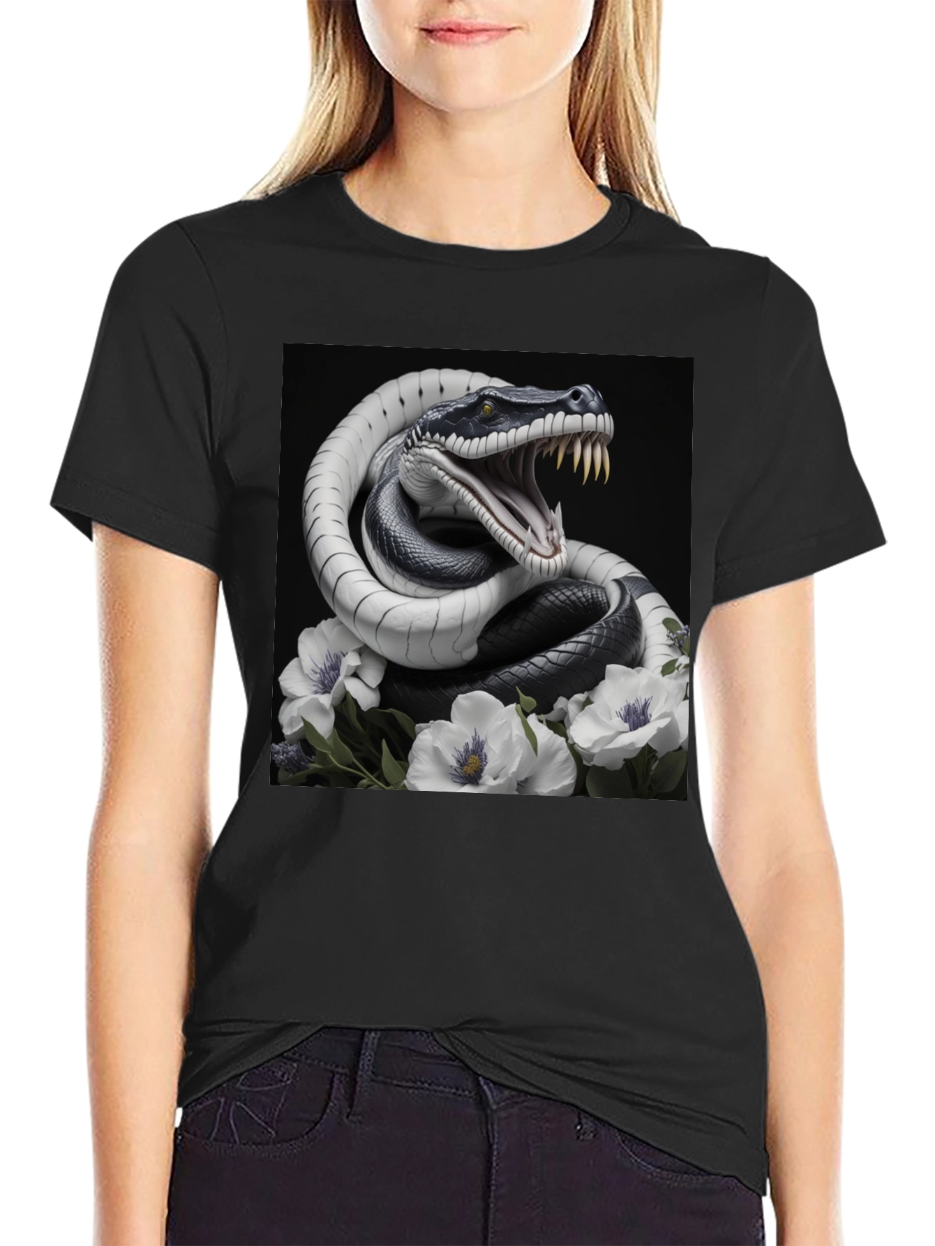 Black Snake & Floral Graphic Tee - Men's Black T-Shirt view 2