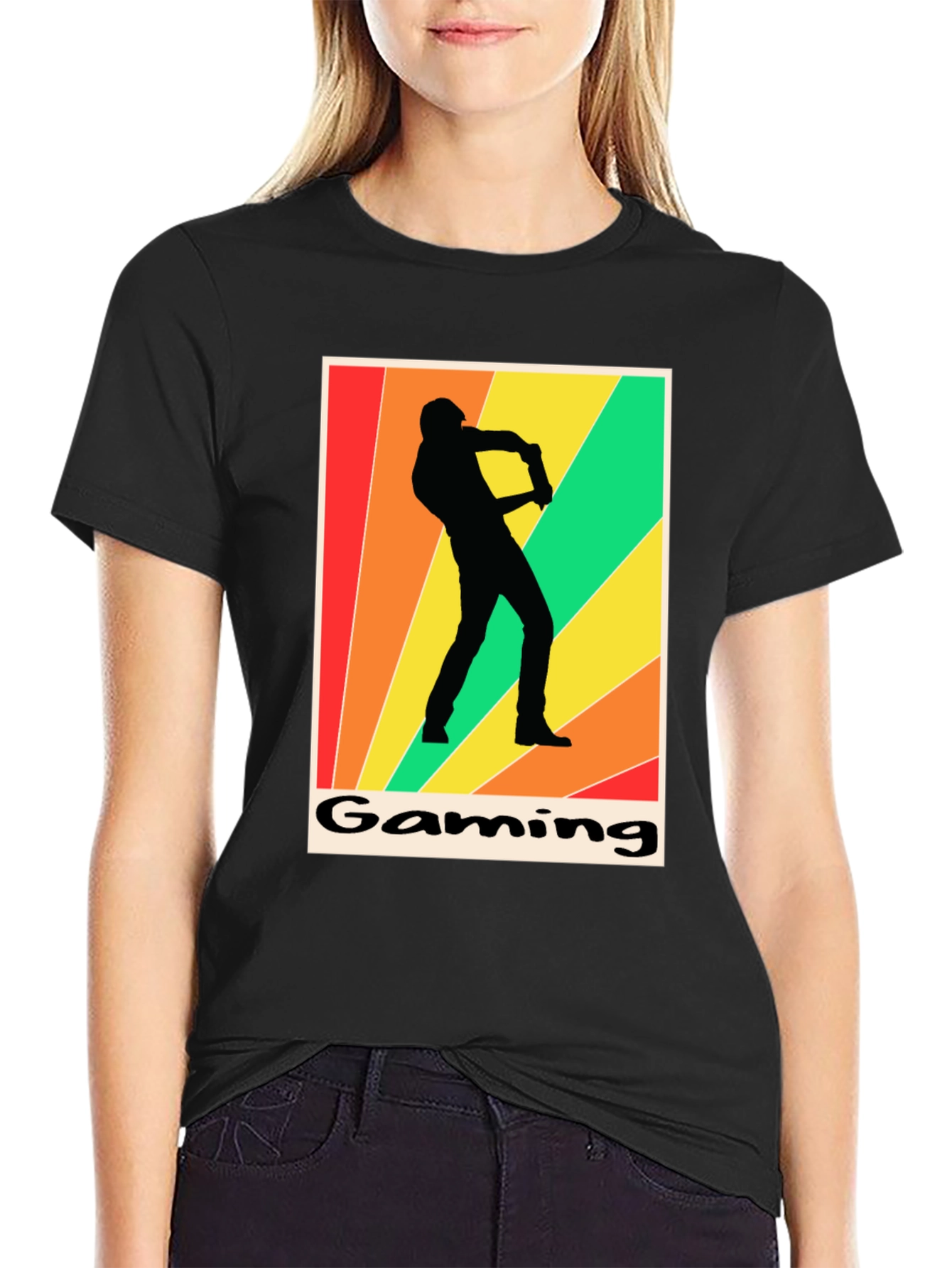 Black Gaming T-Shirt Retro Gamer Silhouette Graphic Tee view 2