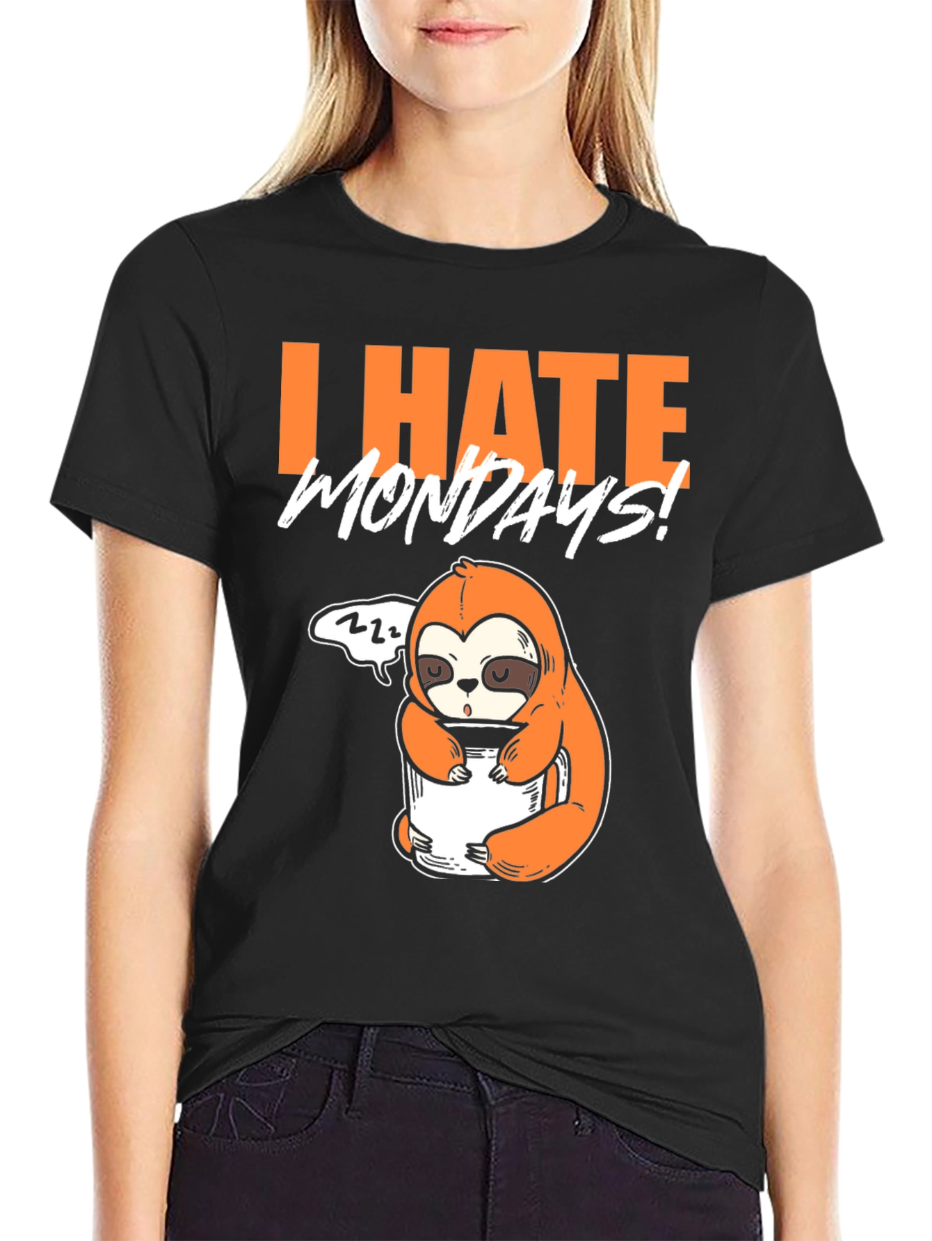 Black I Hate Mondays Sloth T-Shirt - Funny Graphic Tee view 2