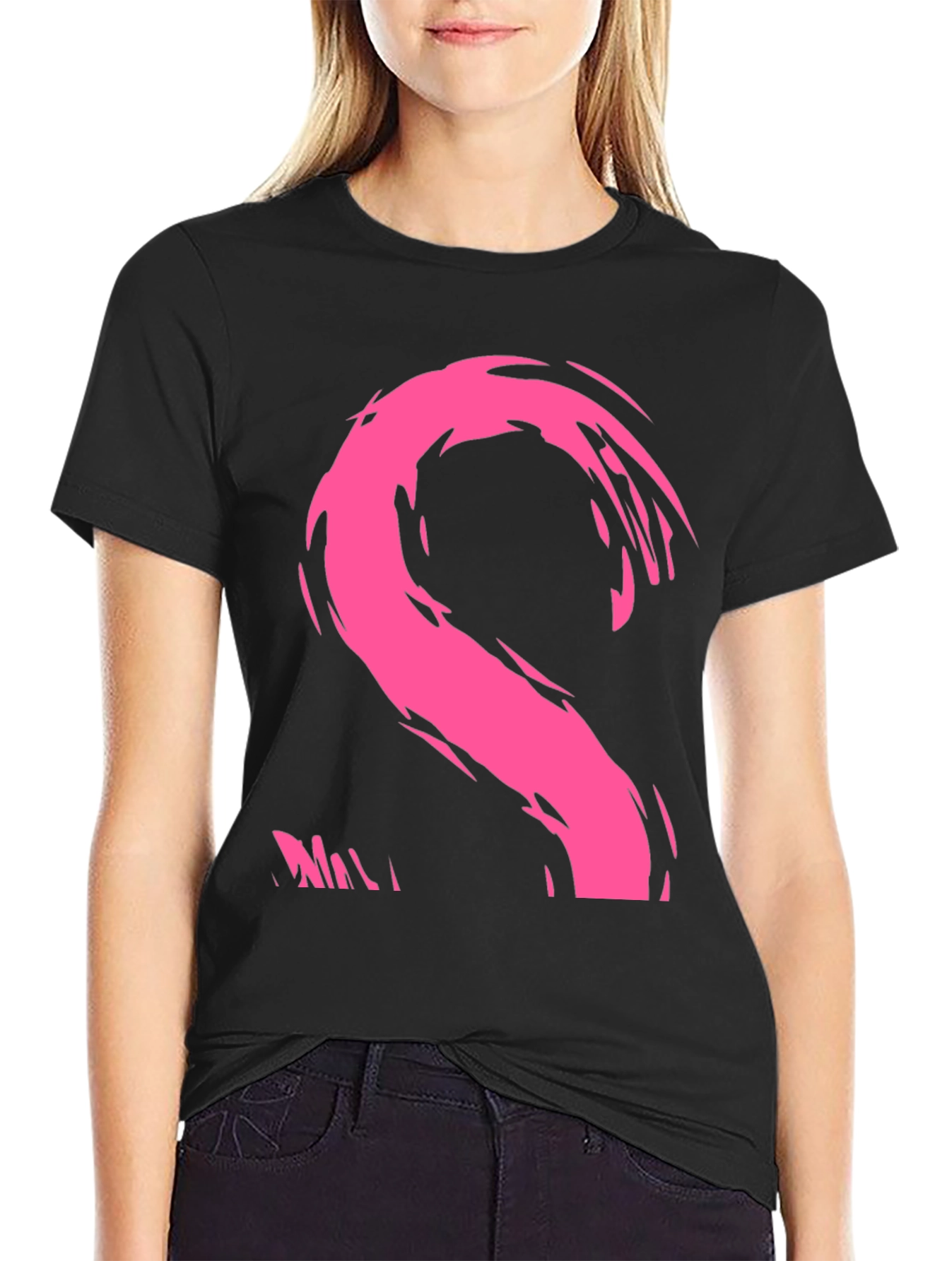 Black Modern Pink Brushstroke Graphic Black T-Shirt view 2