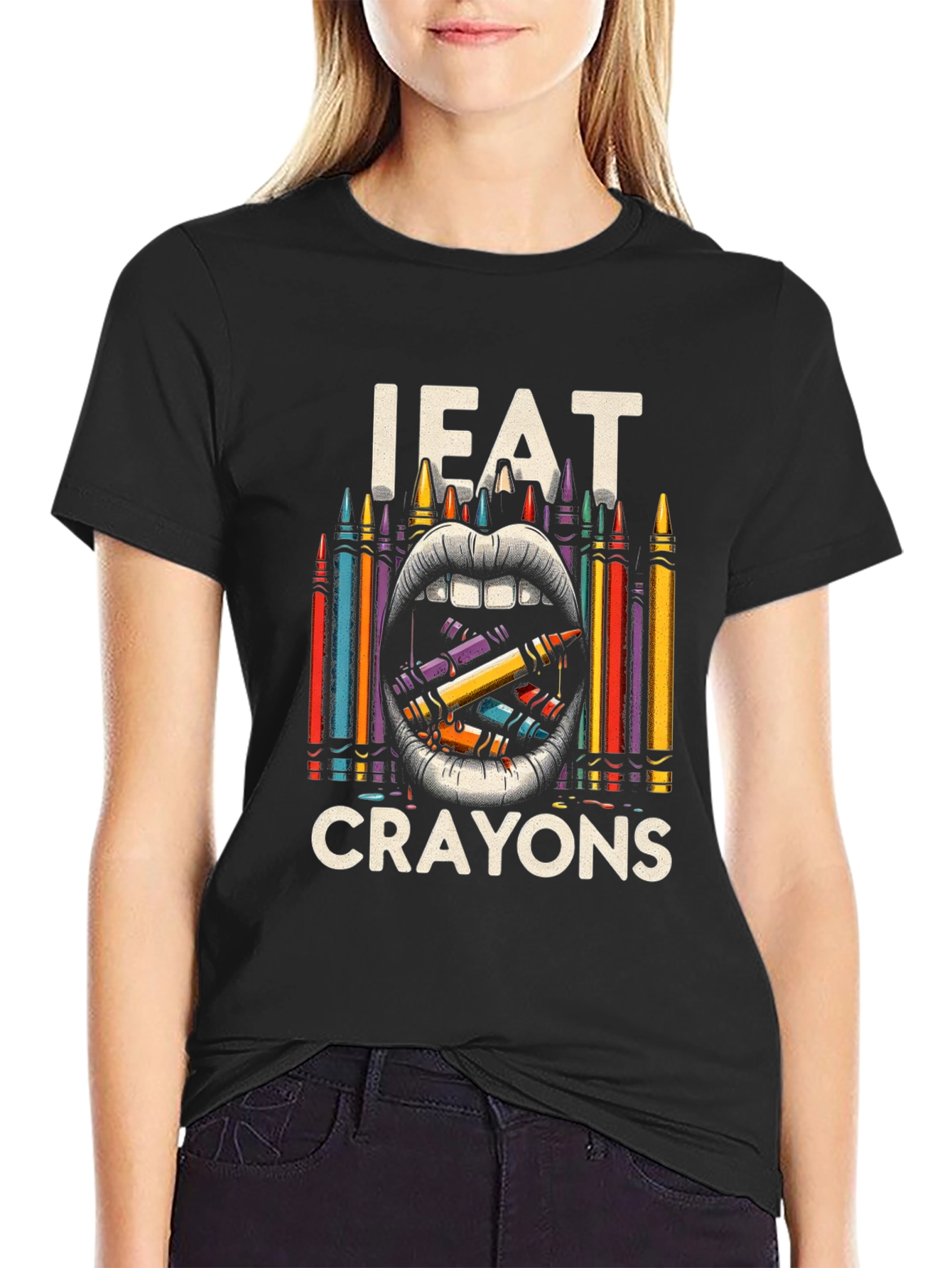 Black I Eat Crayons Graphic Tee - Adult Humor Shirt view 2