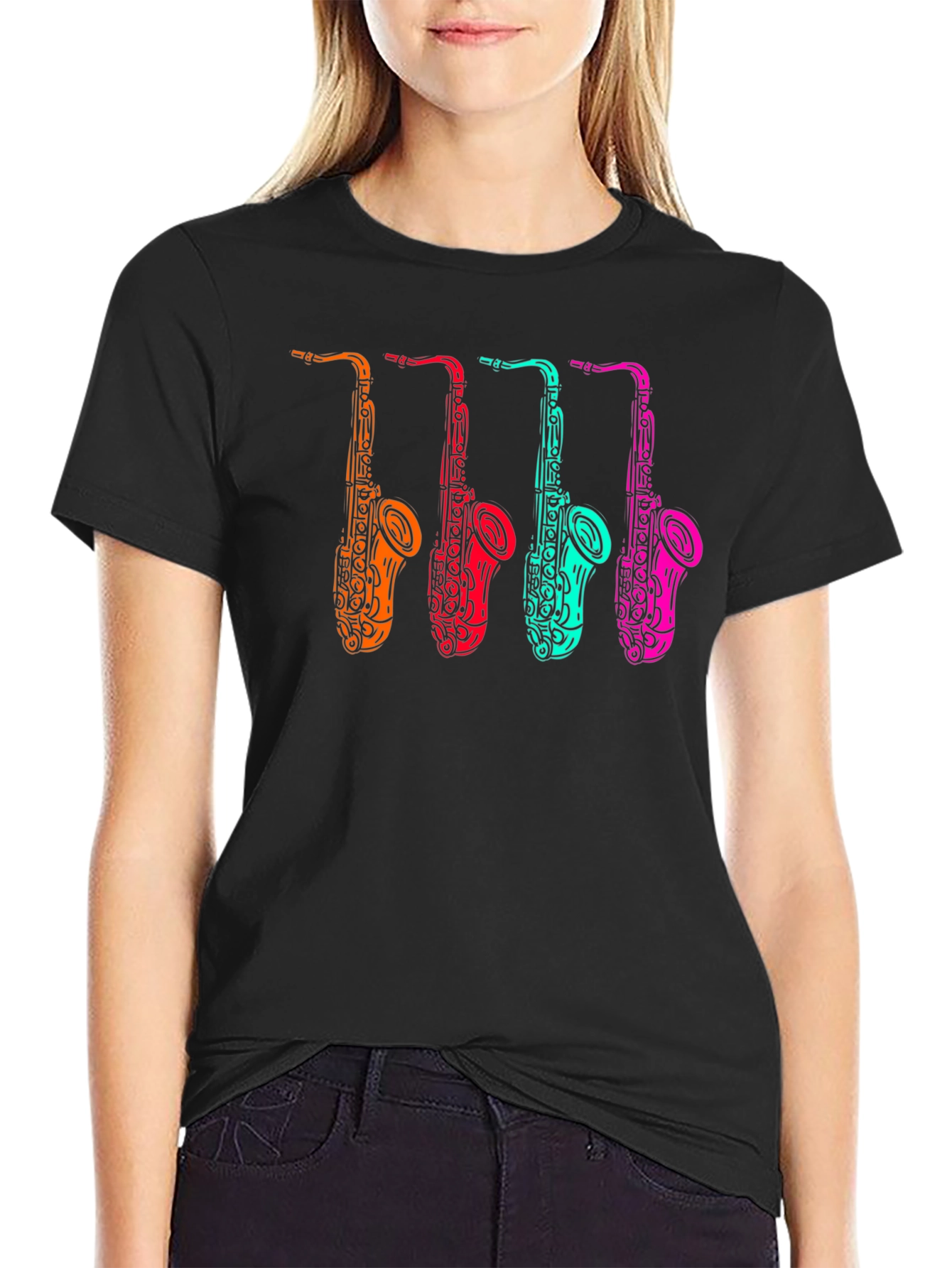Black Cool Saxophone Graphic Tee - Musician Style view 2