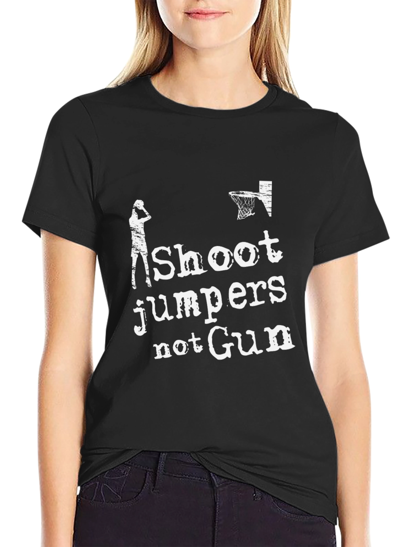 Black Shoot Jumpers Not Guns Graphic T-Shirt view 2