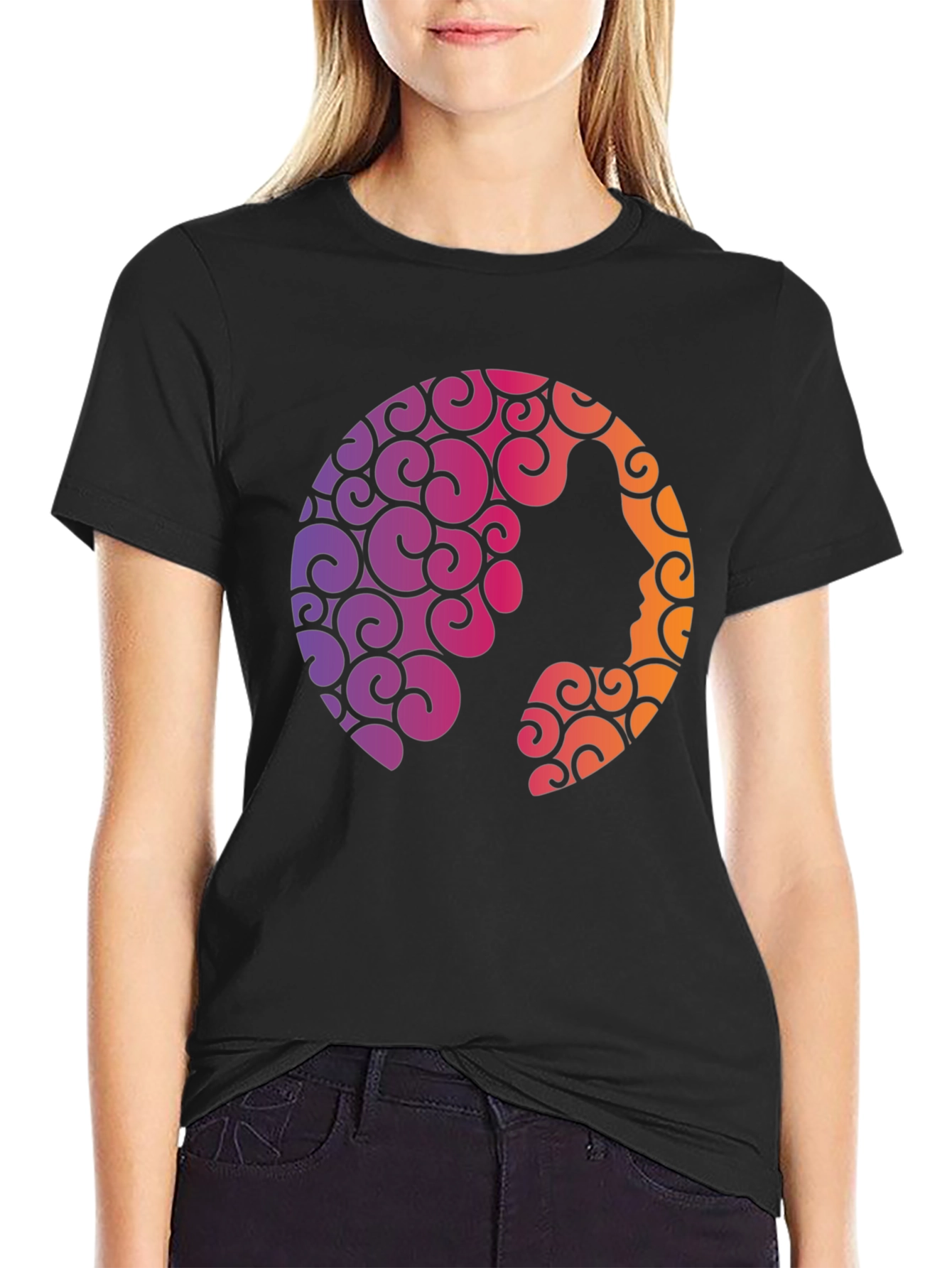 Black Silhouette Swirl Graphic Tee - Soft Black T-Shirt view 2