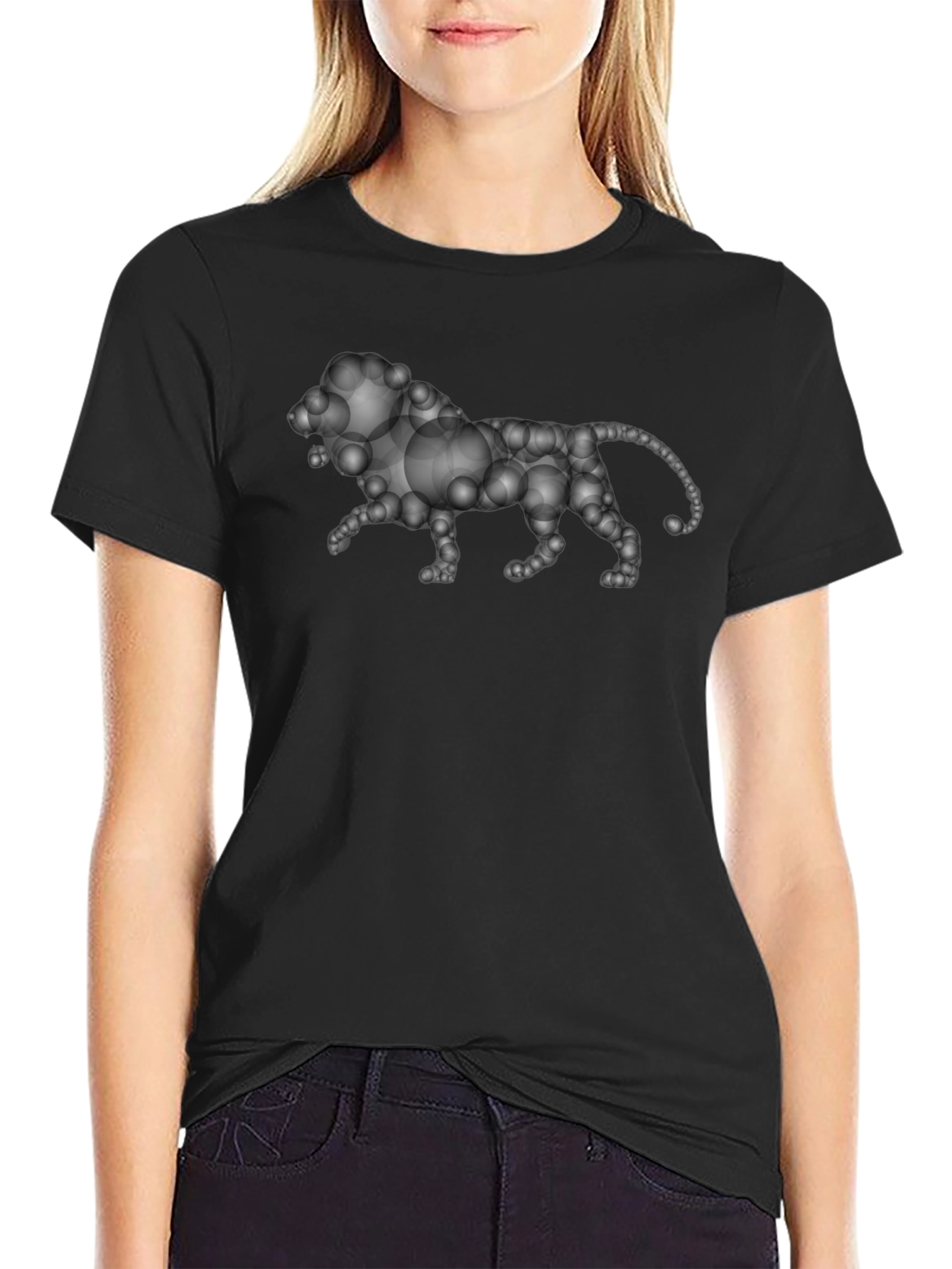Black Bubble Lion Graphic Tee - Black Cotton Shirt view 2