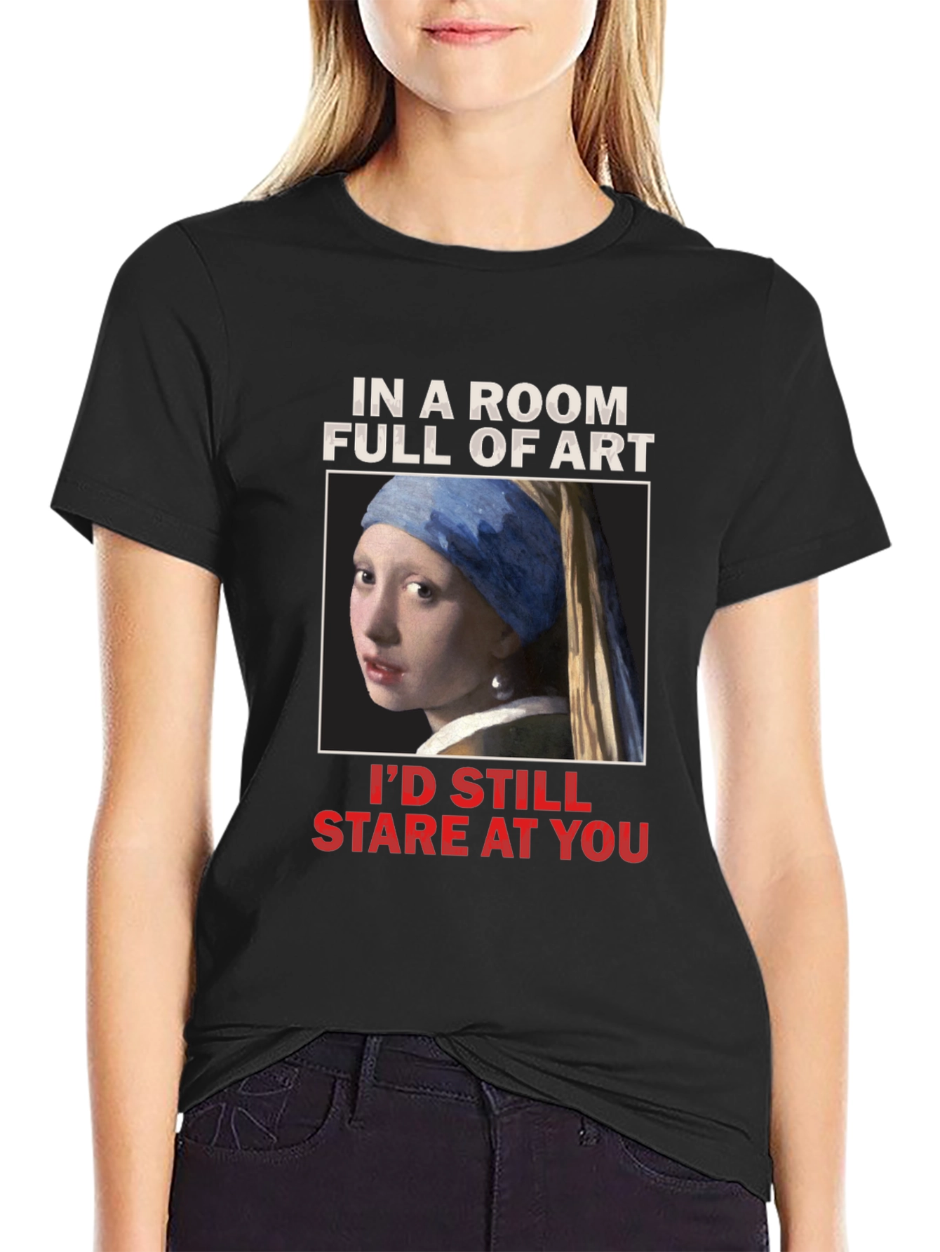 Black Art Lover's T-Shirt: Girl with a Pearl Earring view 2