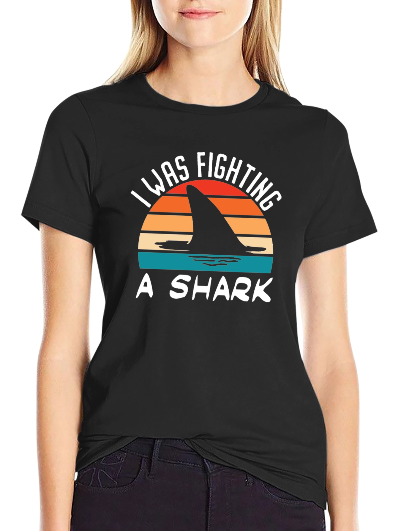 Black I Was Fighting A Shark T-Shirt - Novelty Tee view 2