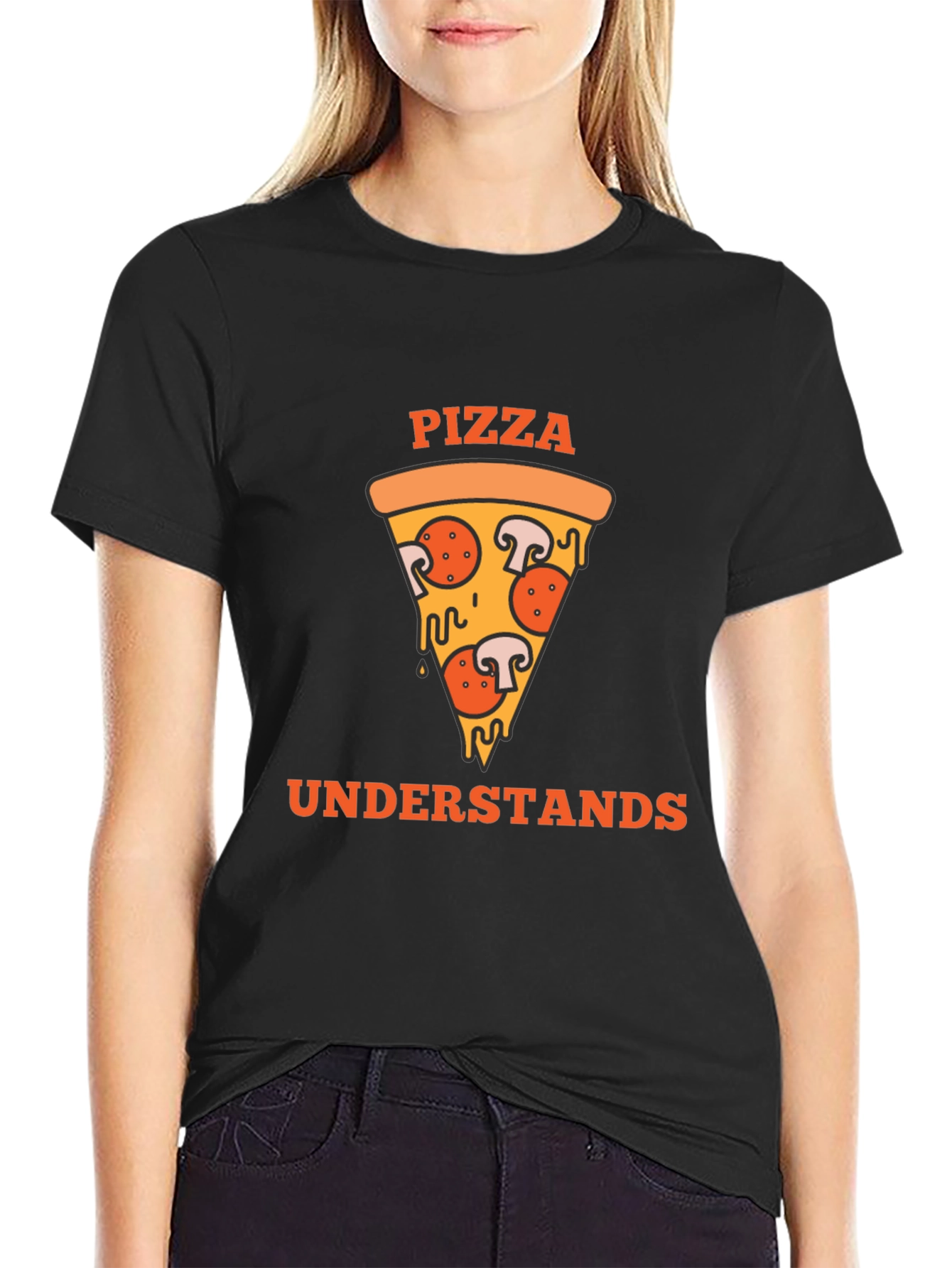 Black Pizza Understands Graphic Tee - Black Cotton Shirt view 2