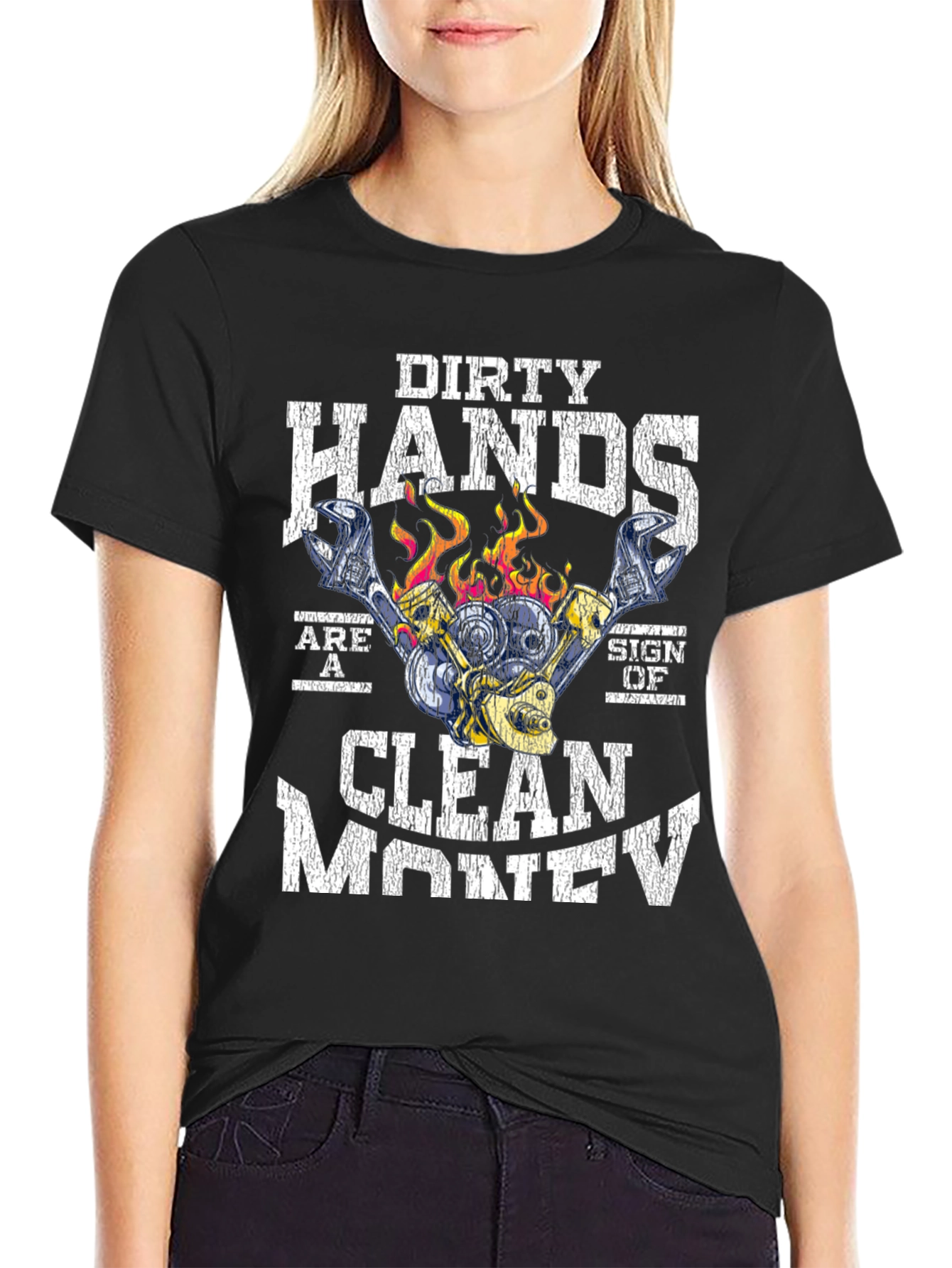 Black Dirty Hands Clean Money Graphic T-Shirt view 2