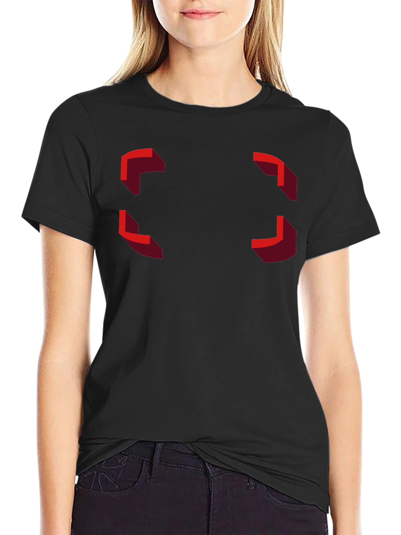 Black Modern Geometric Design Black T-Shirt view 2