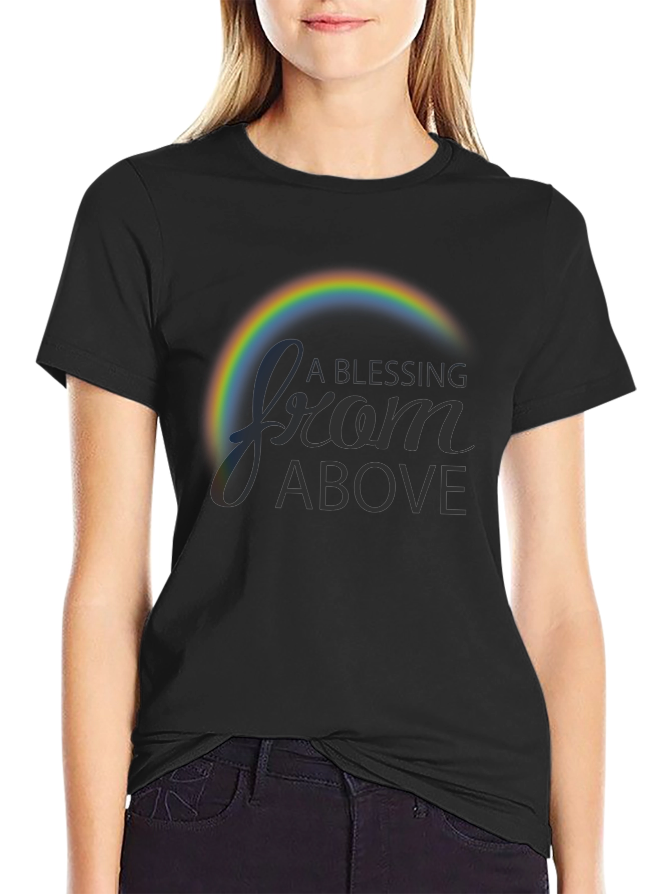 Black A Blessing From Above Rainbow Graphic T-Shirt view 2