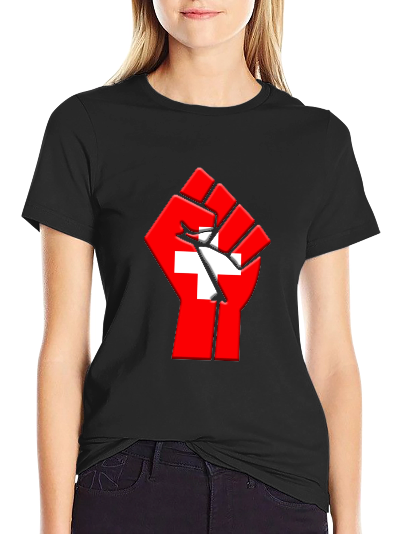Black Switzerland Flag Fist Graphic T-Shirt view 2