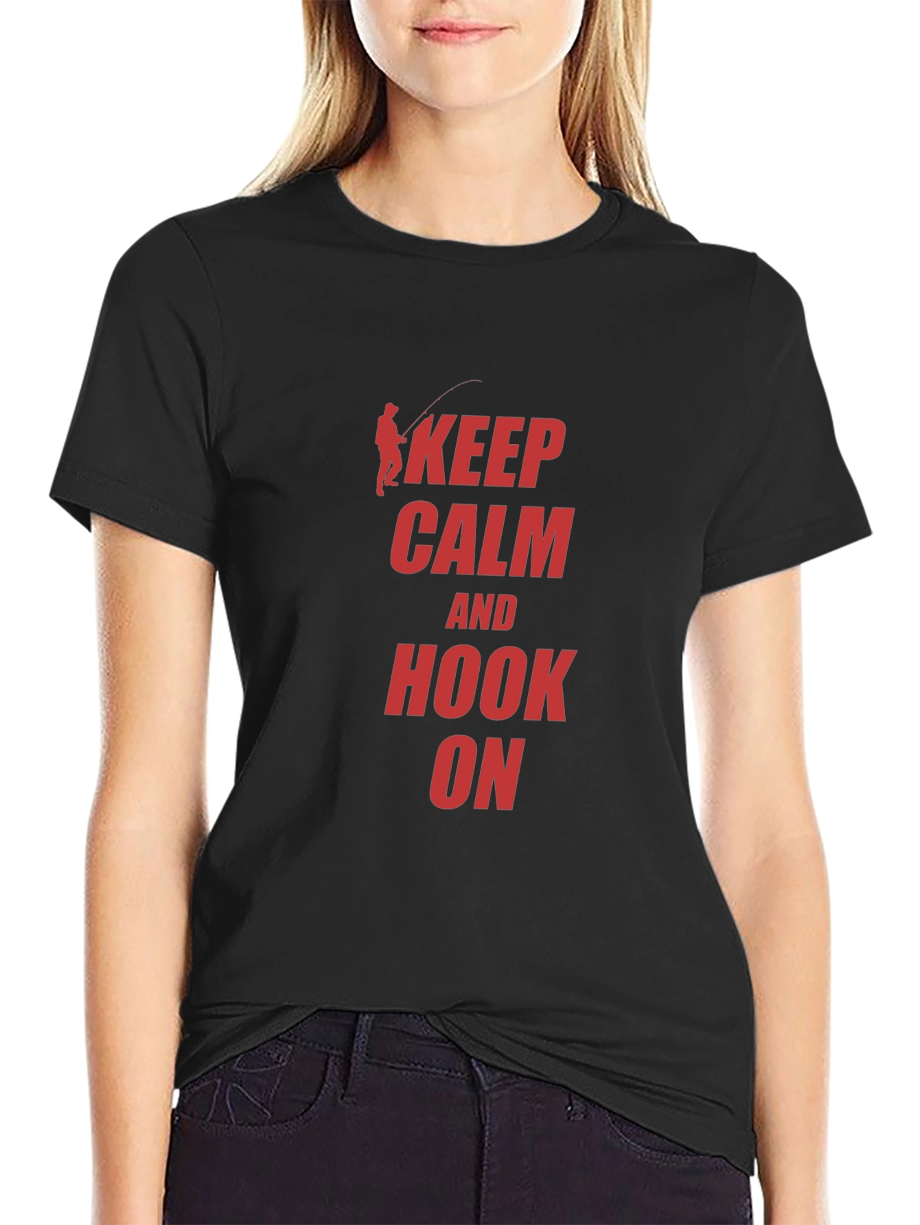 Black Keep Calm and Hook On Fishing T-Shirt view 2
