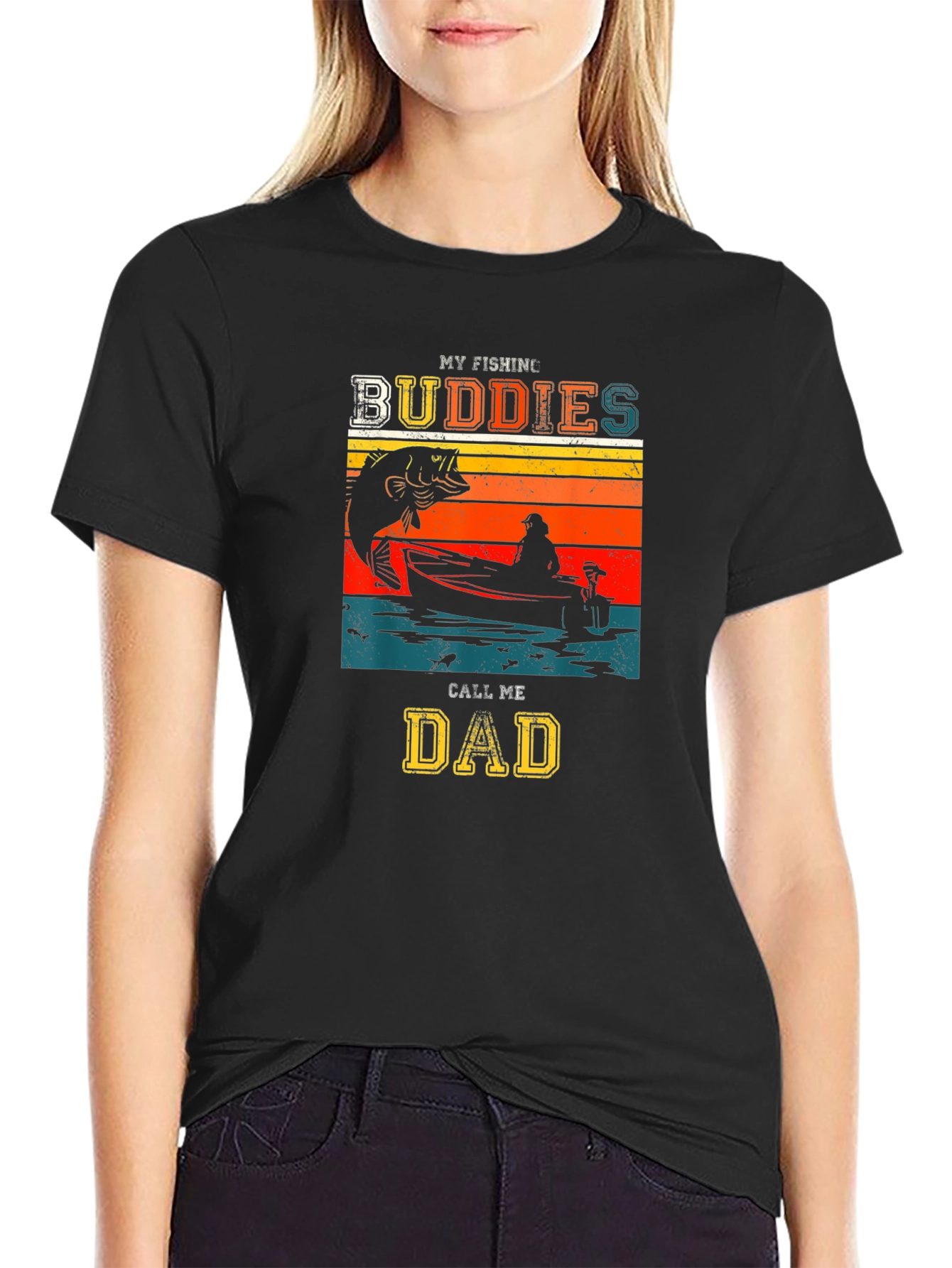 Black My Fishing Buddies Call Me Dad Black T-Shirt view 2